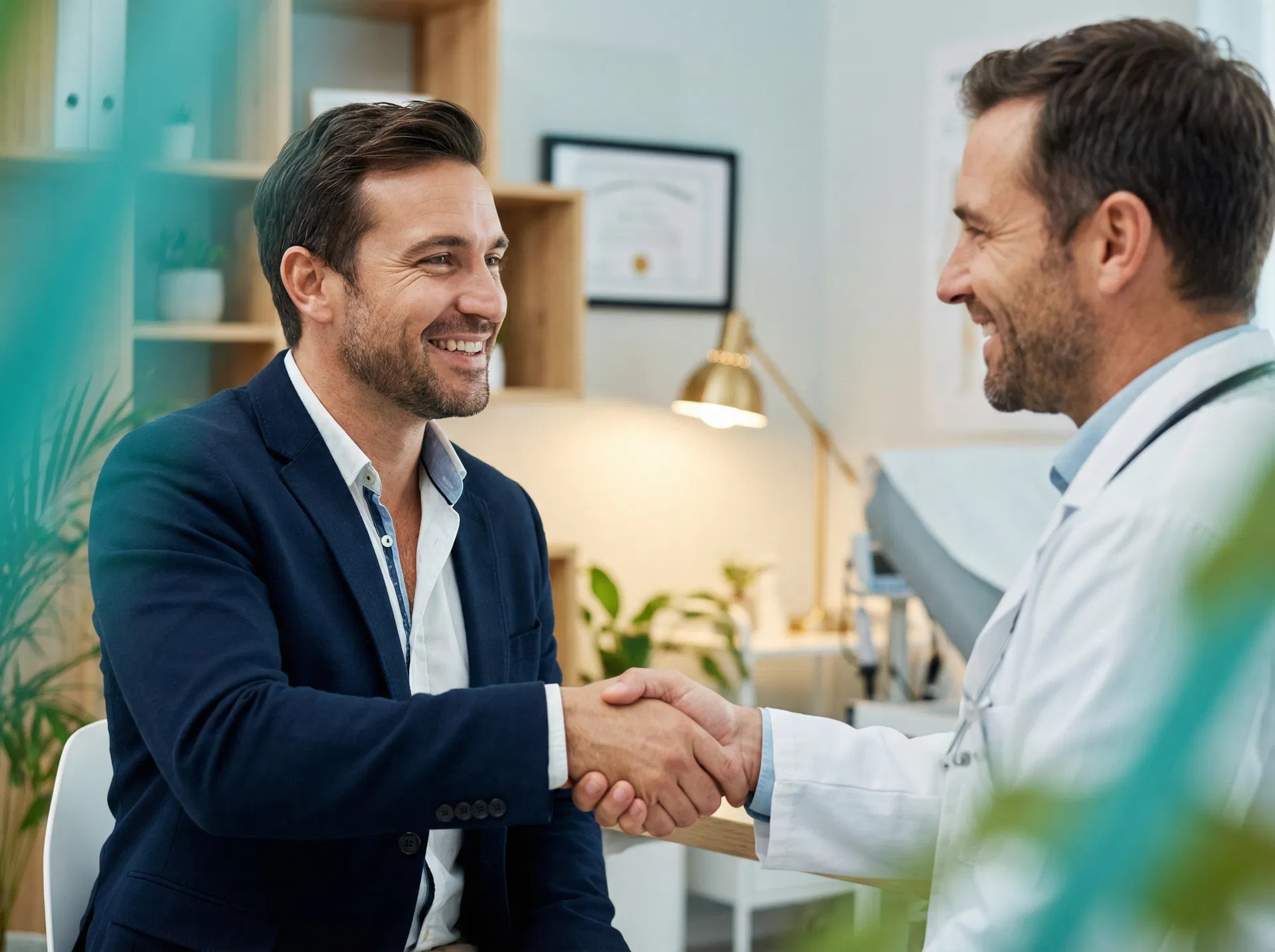 Profissional de saúde cumprimentando empresário