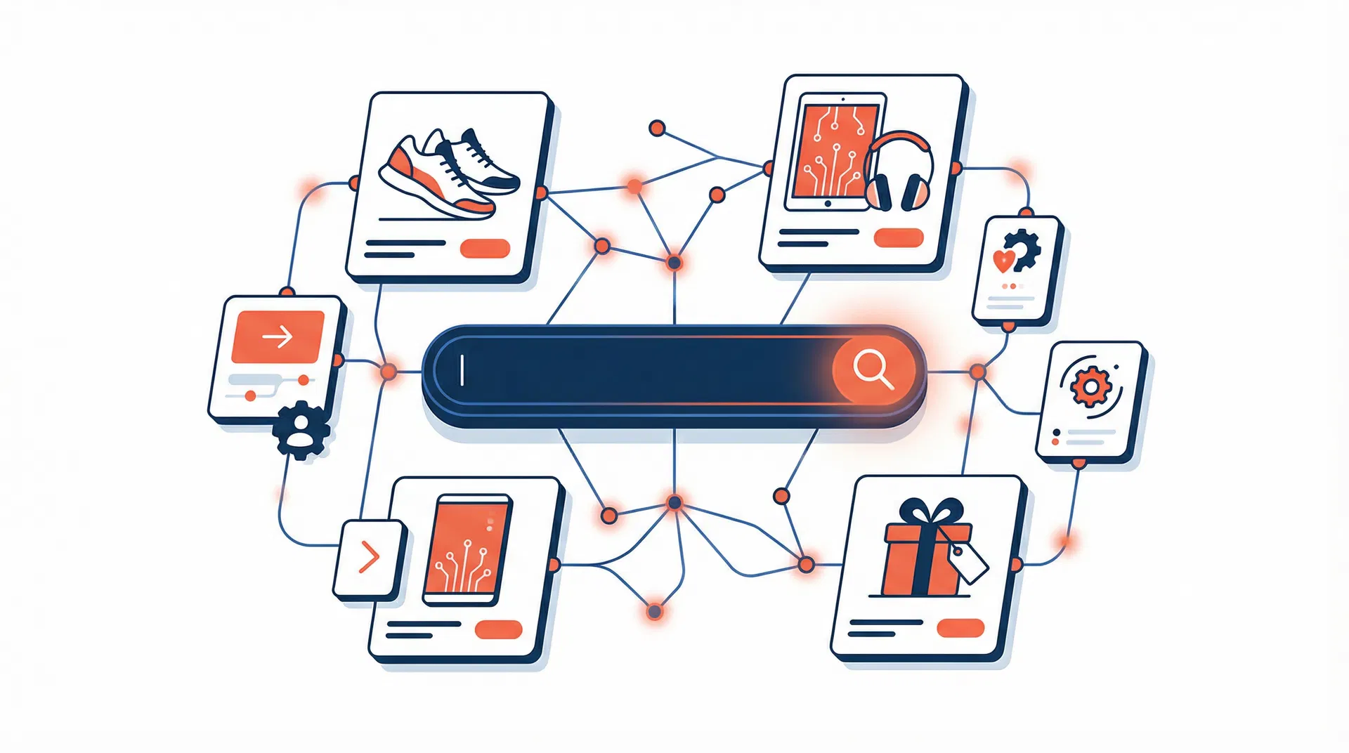 AI Search illustration showing connected product cards and intelligent search