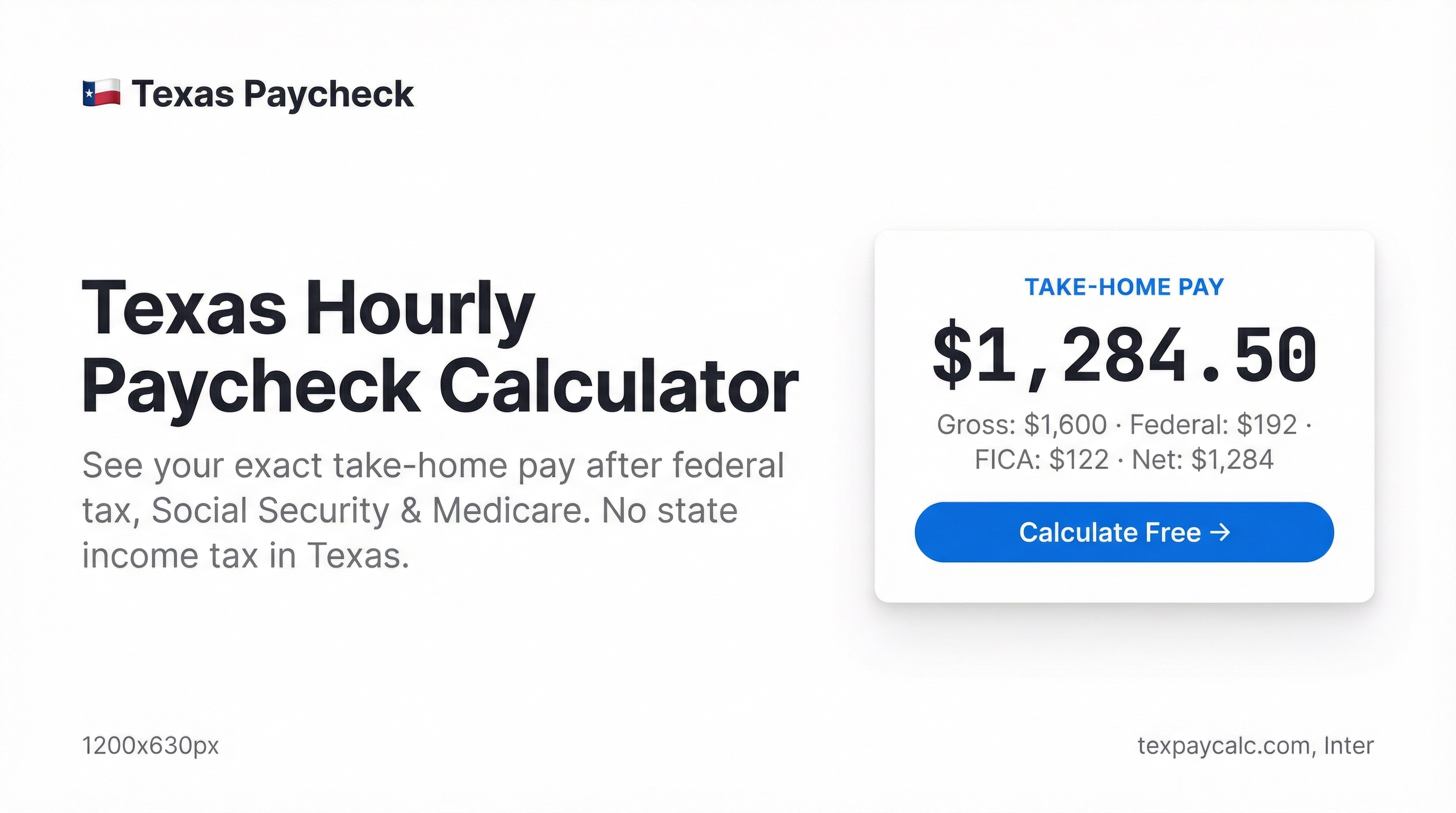 Texas Hourly Paycheck Calculator 2026 — Free Take-Home Pay Estimator