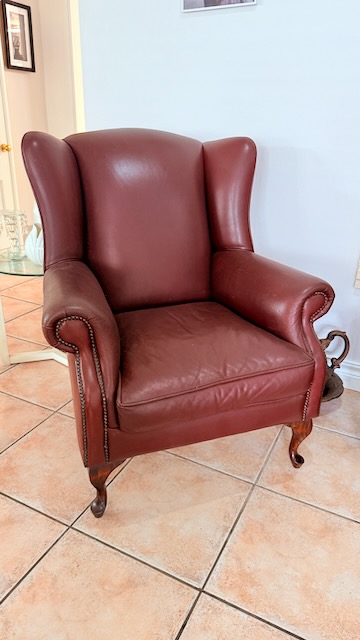 Maroon Leather Wingback Chair 1