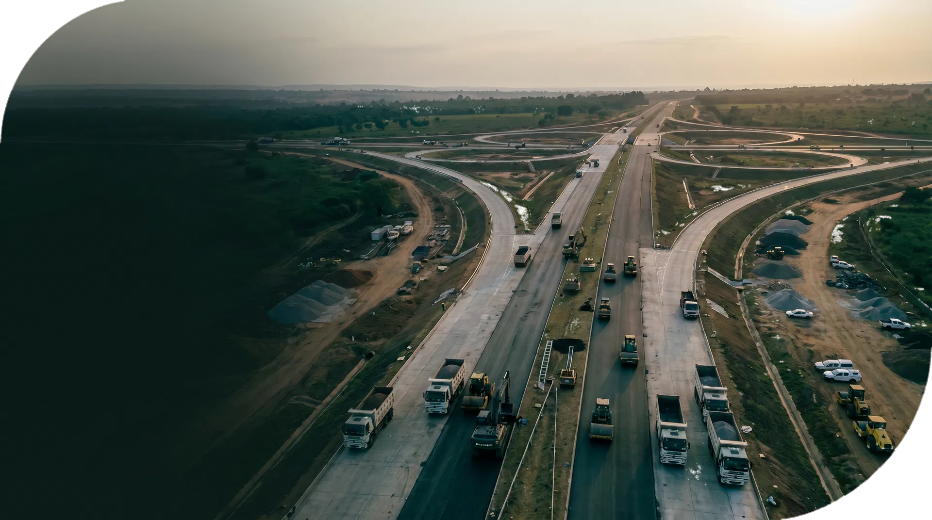 Aerial view of major highway interchange works