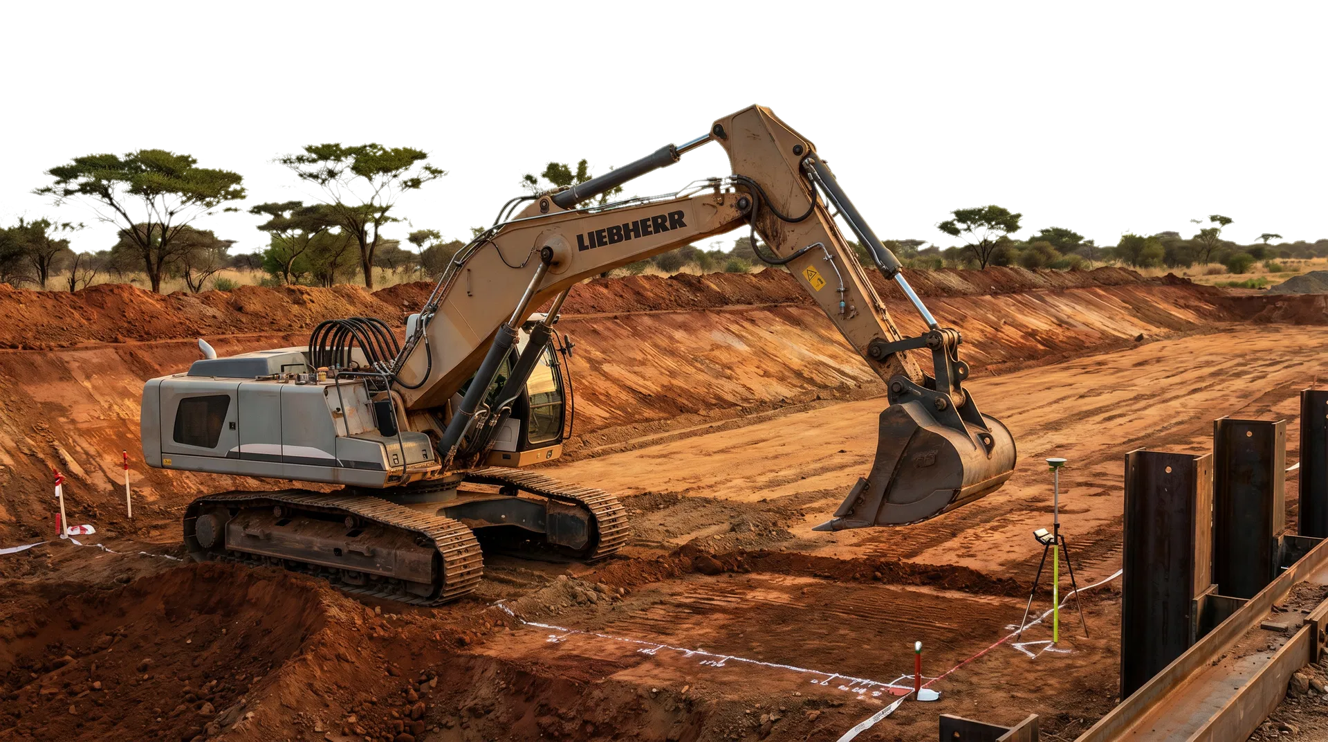 Heavy earthmoving equipment preparing a civil platform