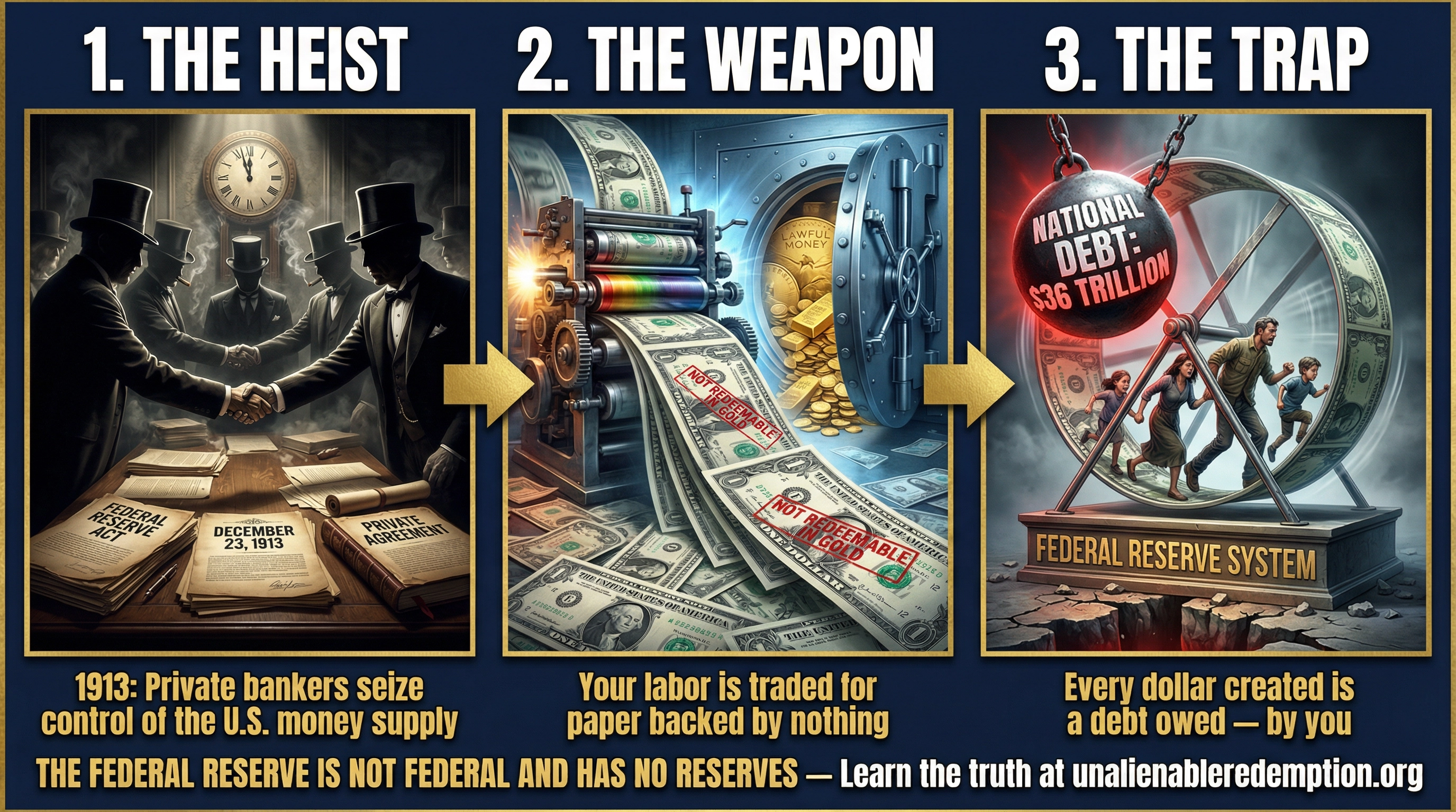 THE HEIST โ THE WEAPON โ THE TRAP โ Federal Reserve fraud chain meme