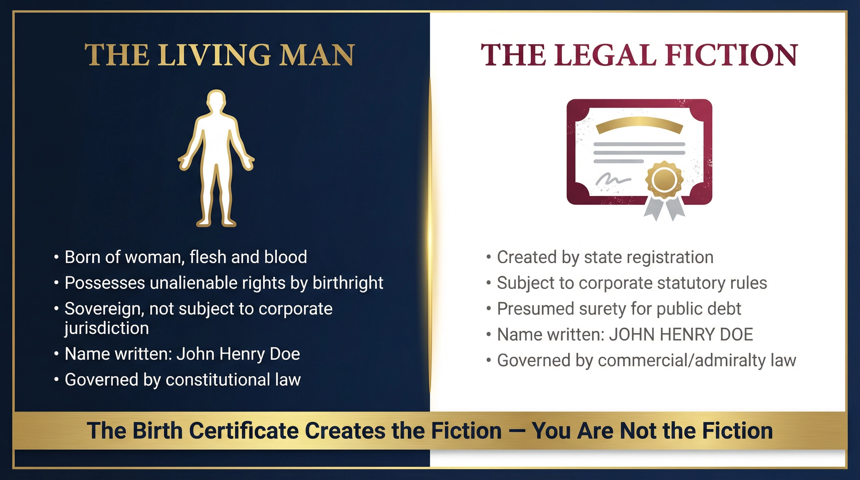 The Living Man vs. The Legal Fiction — The birth certificate creates the fiction. You are not the fiction.