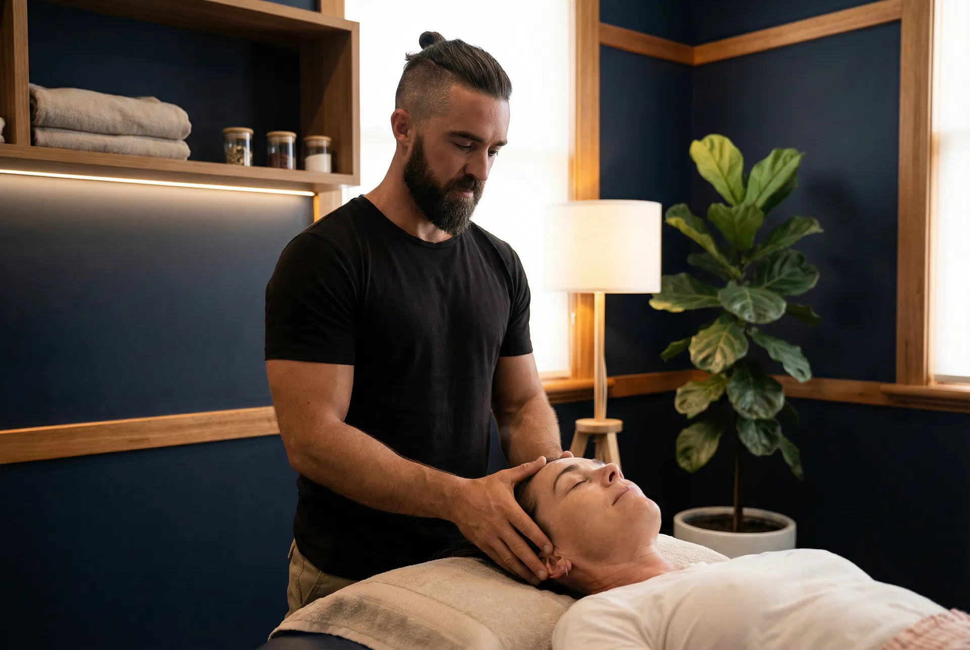 Nick performing a cranial hold treatment