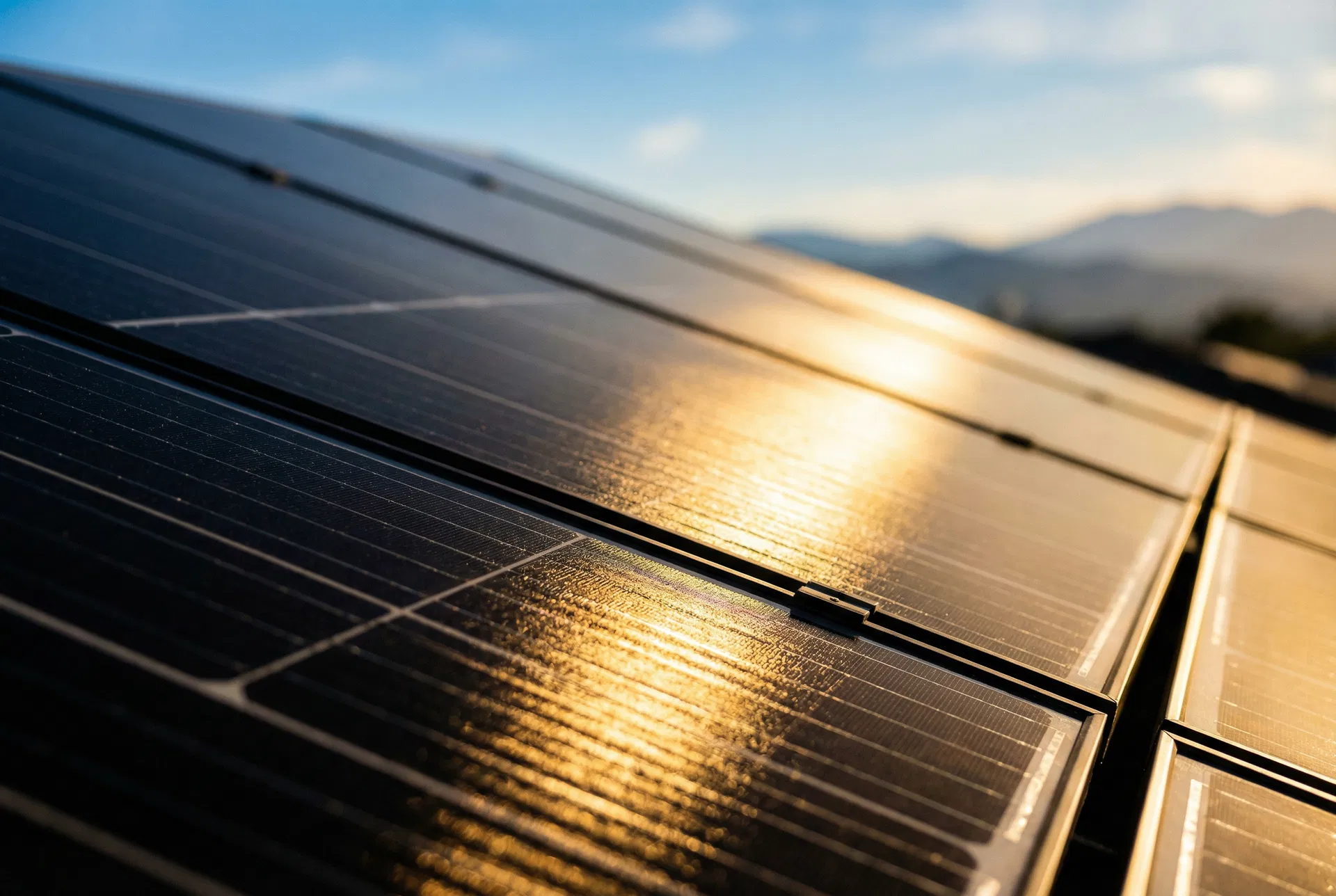 Solar panels reflecting sunlight