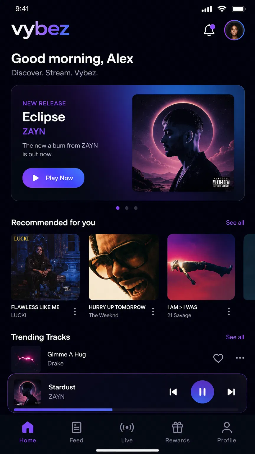 Vybez Home Screen