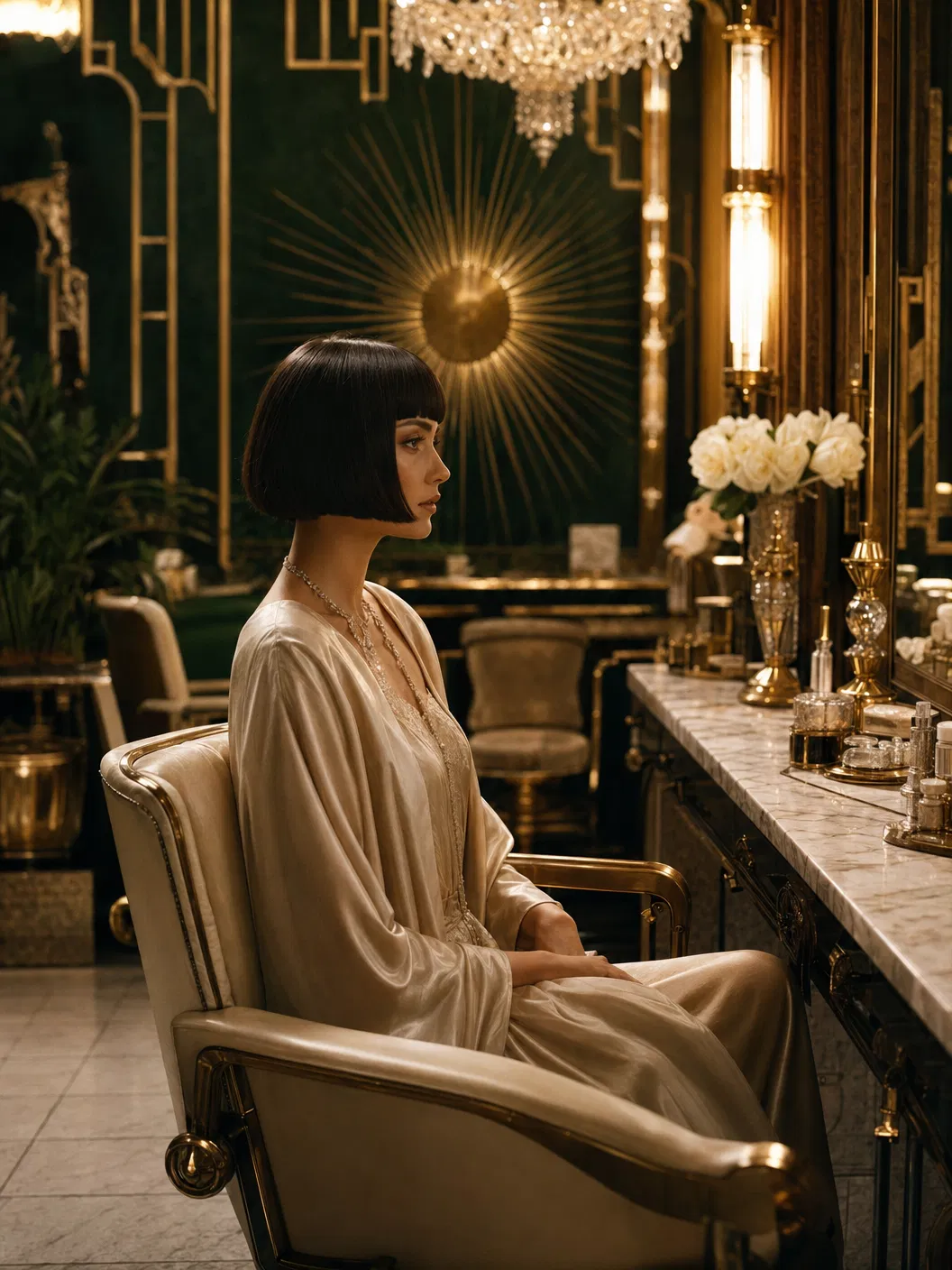 Cliente sendo atendida em ambiente Art Déco do Studio Living