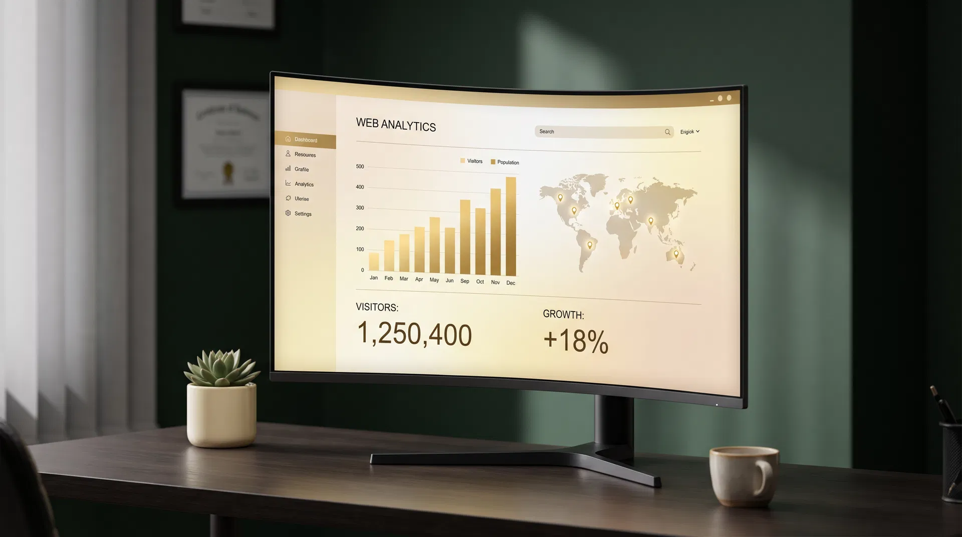 Painel de analytics mostrando crescimento