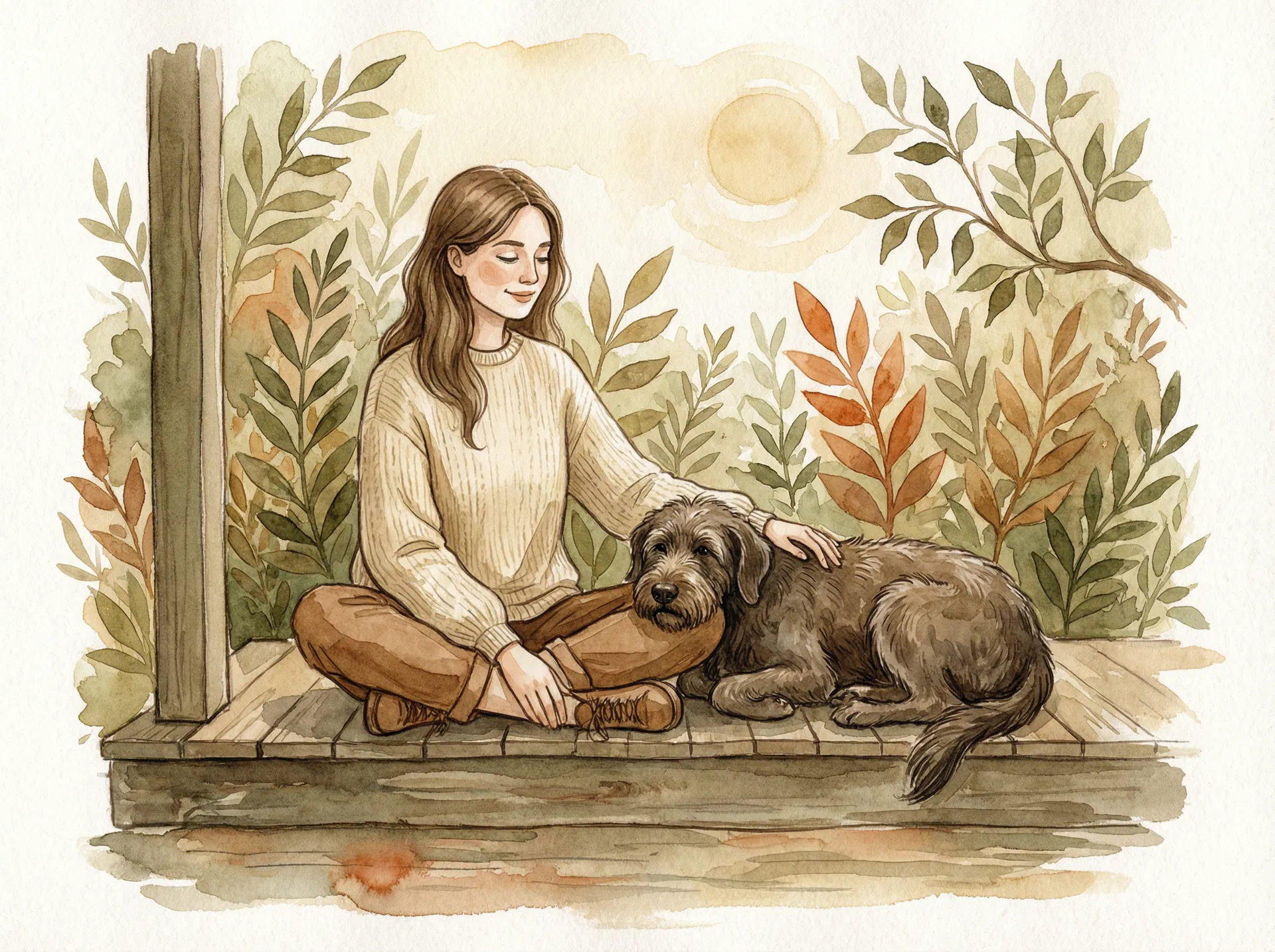 Mulher protegida com cão