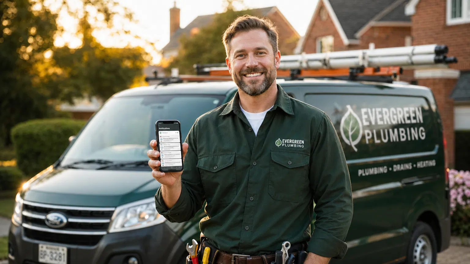 Service professional using AI lead recovery on phone