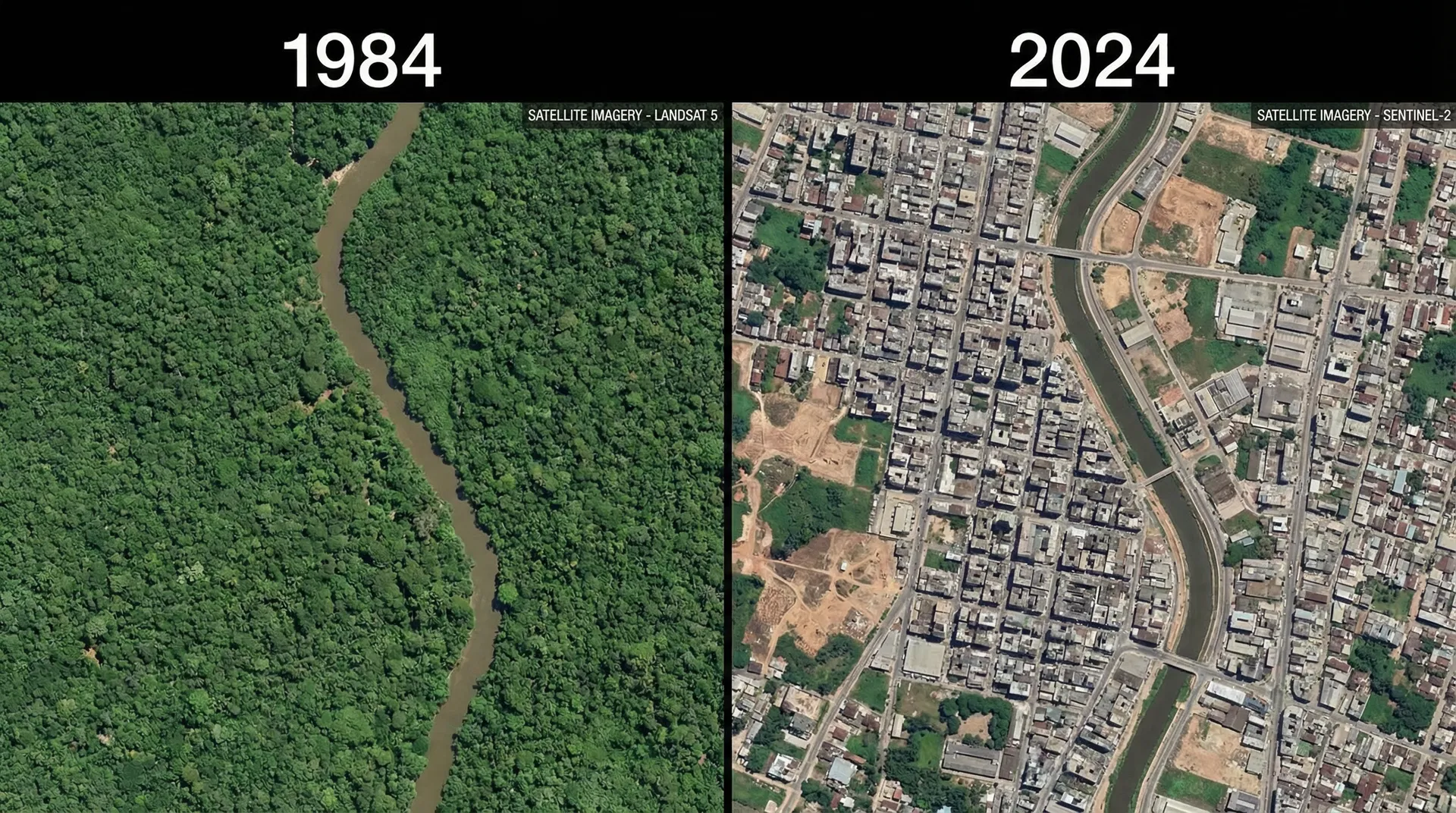 Comparação antes e depois de desmatamento