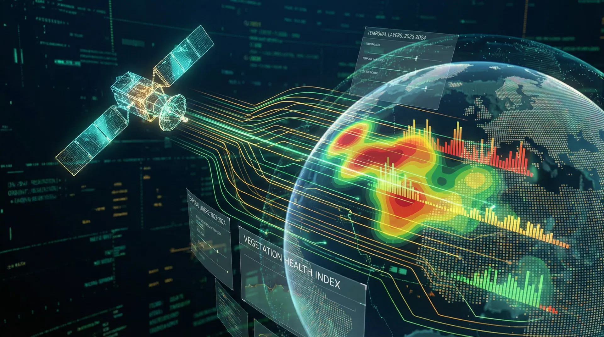 Visualização de monitoramento ambiental com satélite e dados