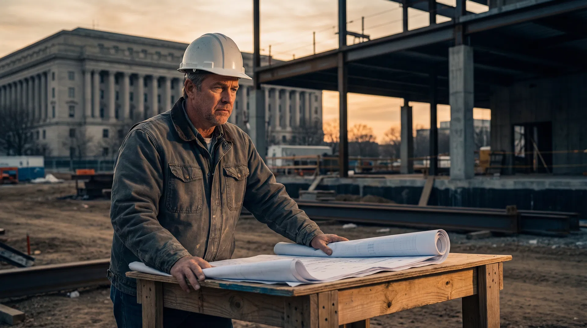 Contractor reviewing government contract documents