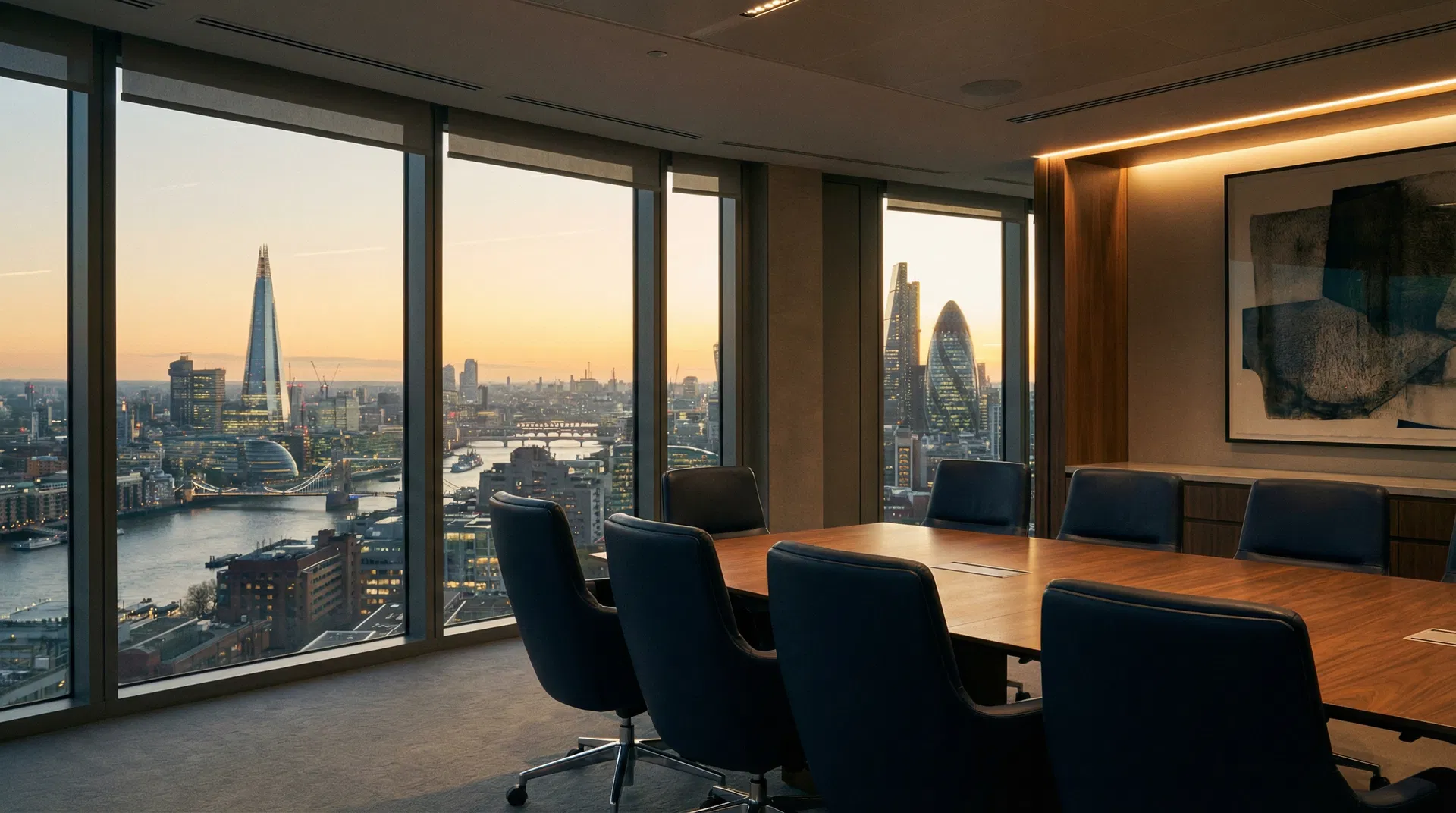 City skyline at twilight representing business growth