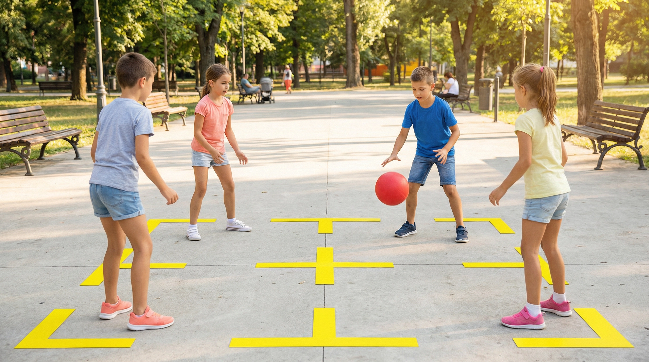 Teens playing 4SQR Anywhere at the park
