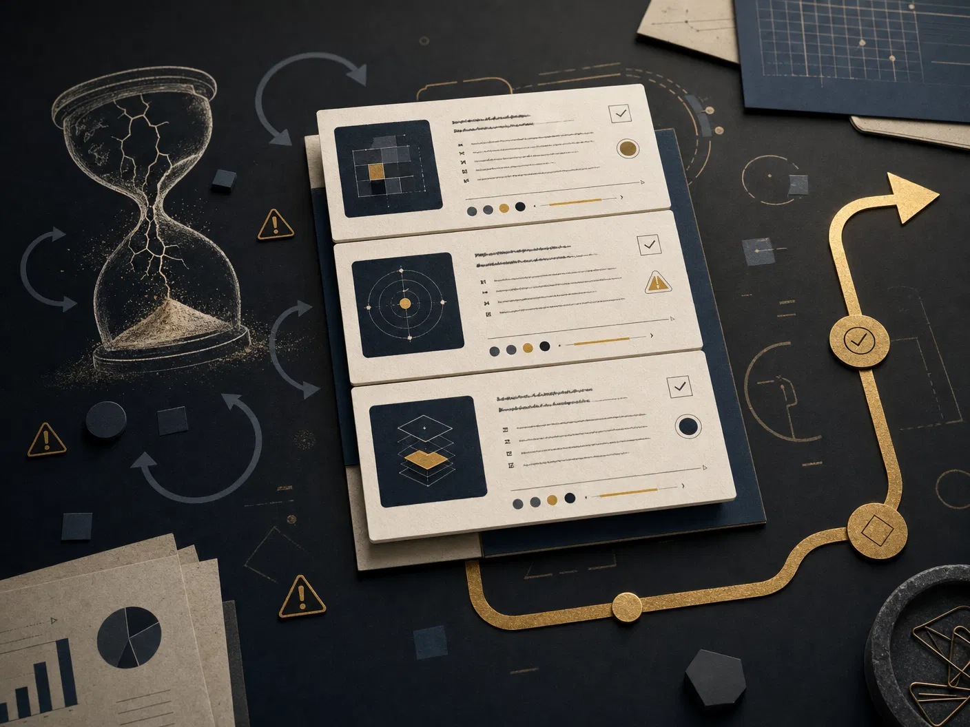 Editorial illustration of AI triage cards and hour-back workflow