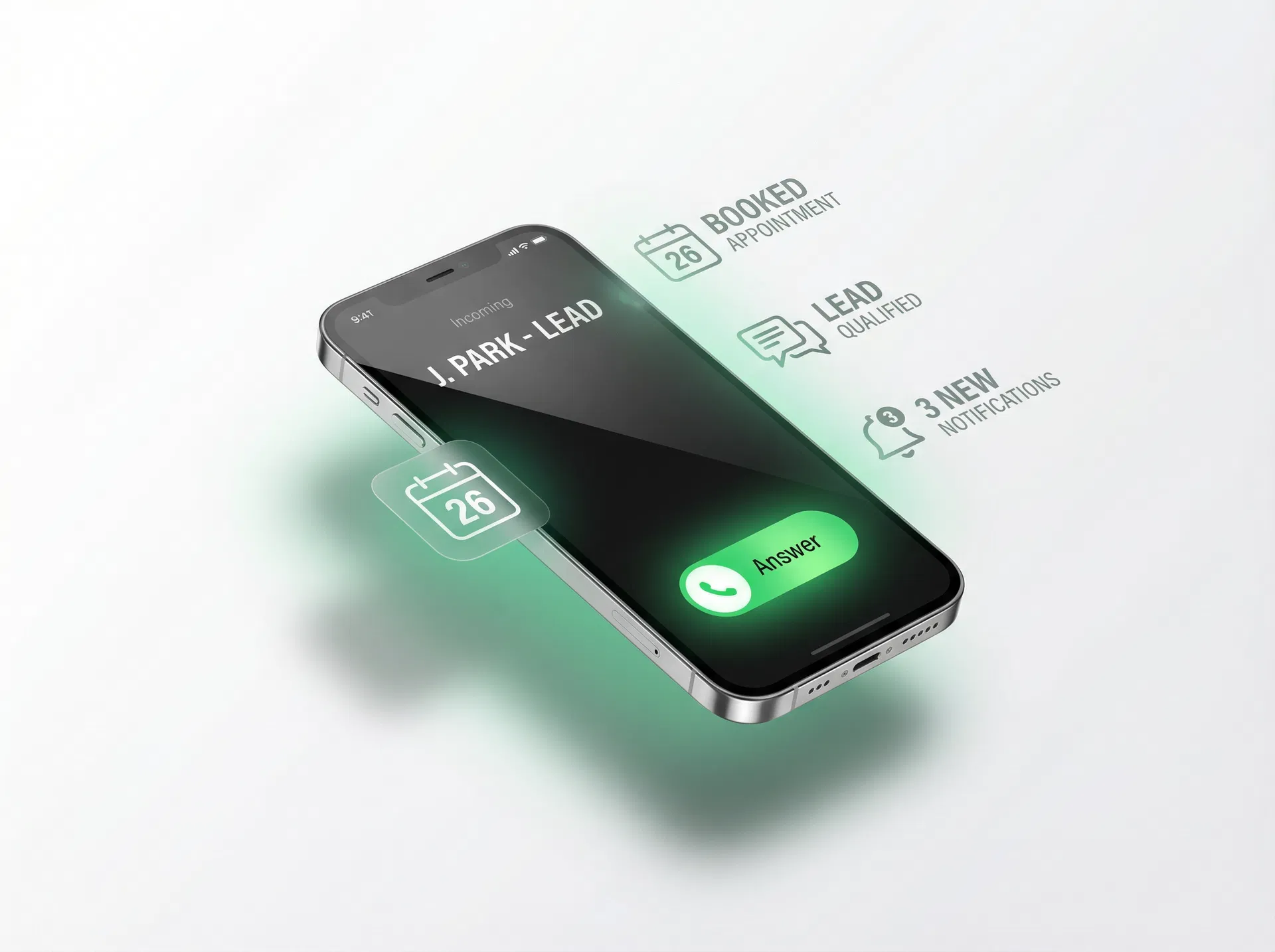 Arkline AI answering a call — lead qualified, appointment booked, notifications sent