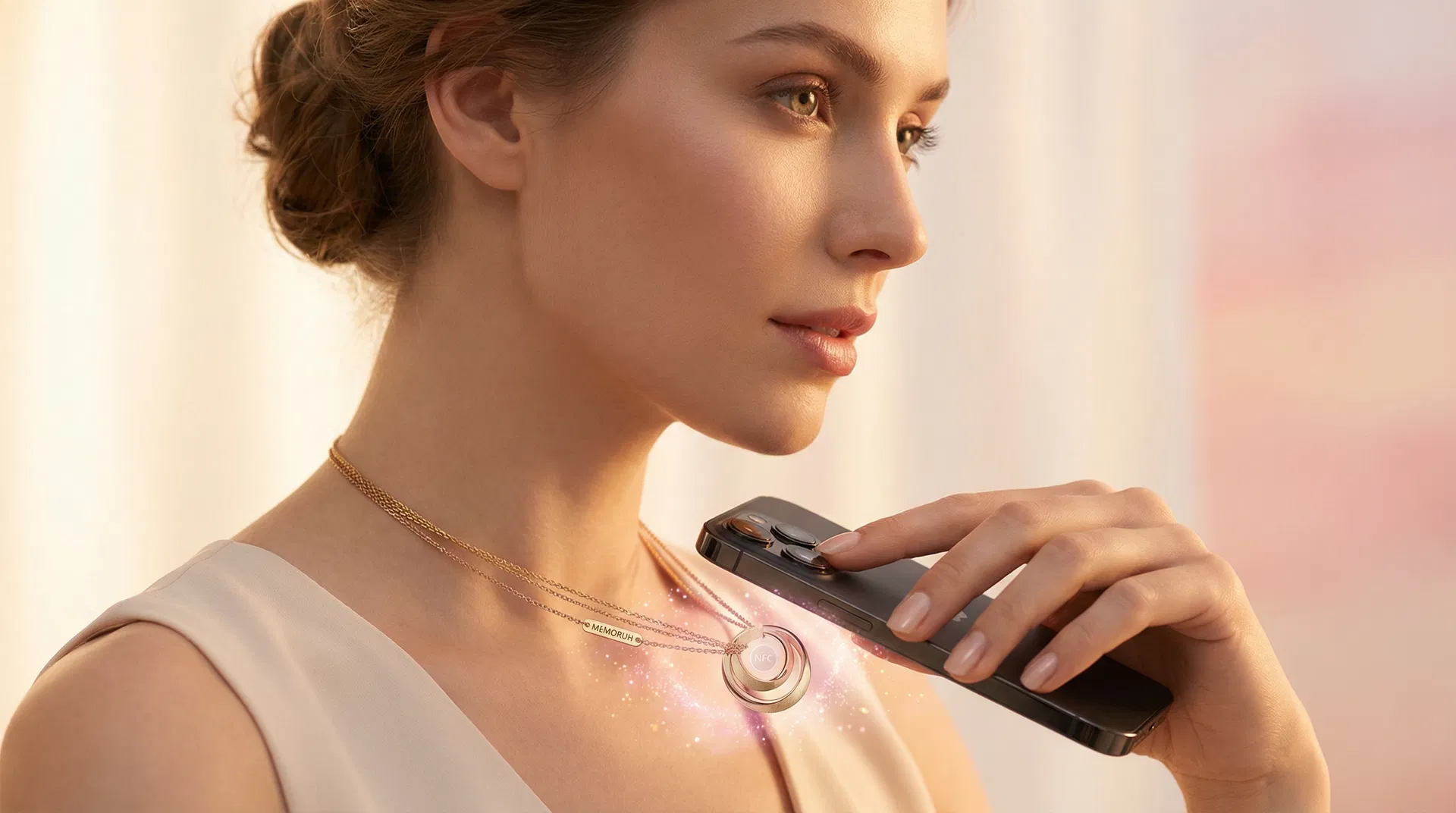 Woman wearing Memoruh smart jewelry