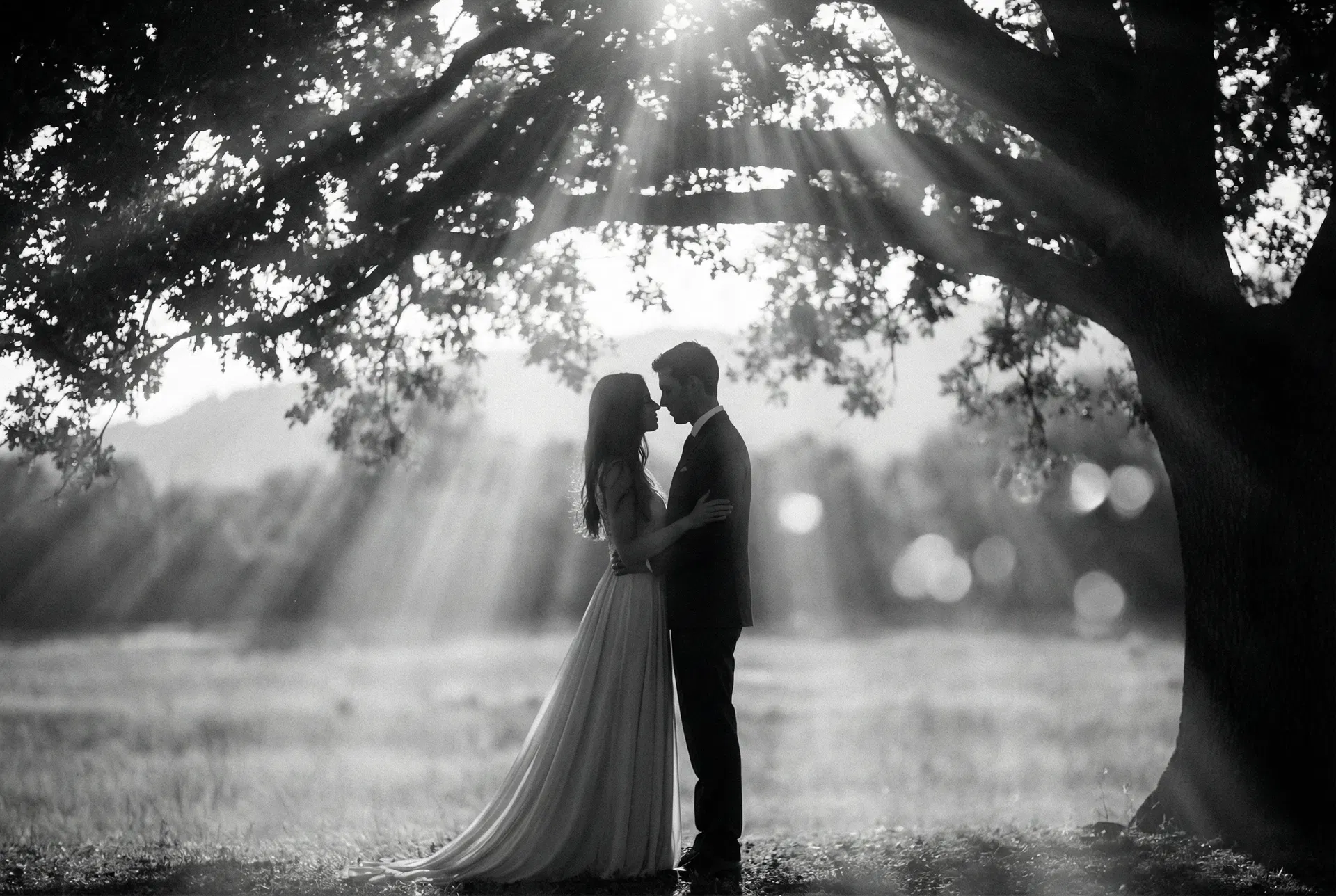 Intimate couple moment in fine art sepia