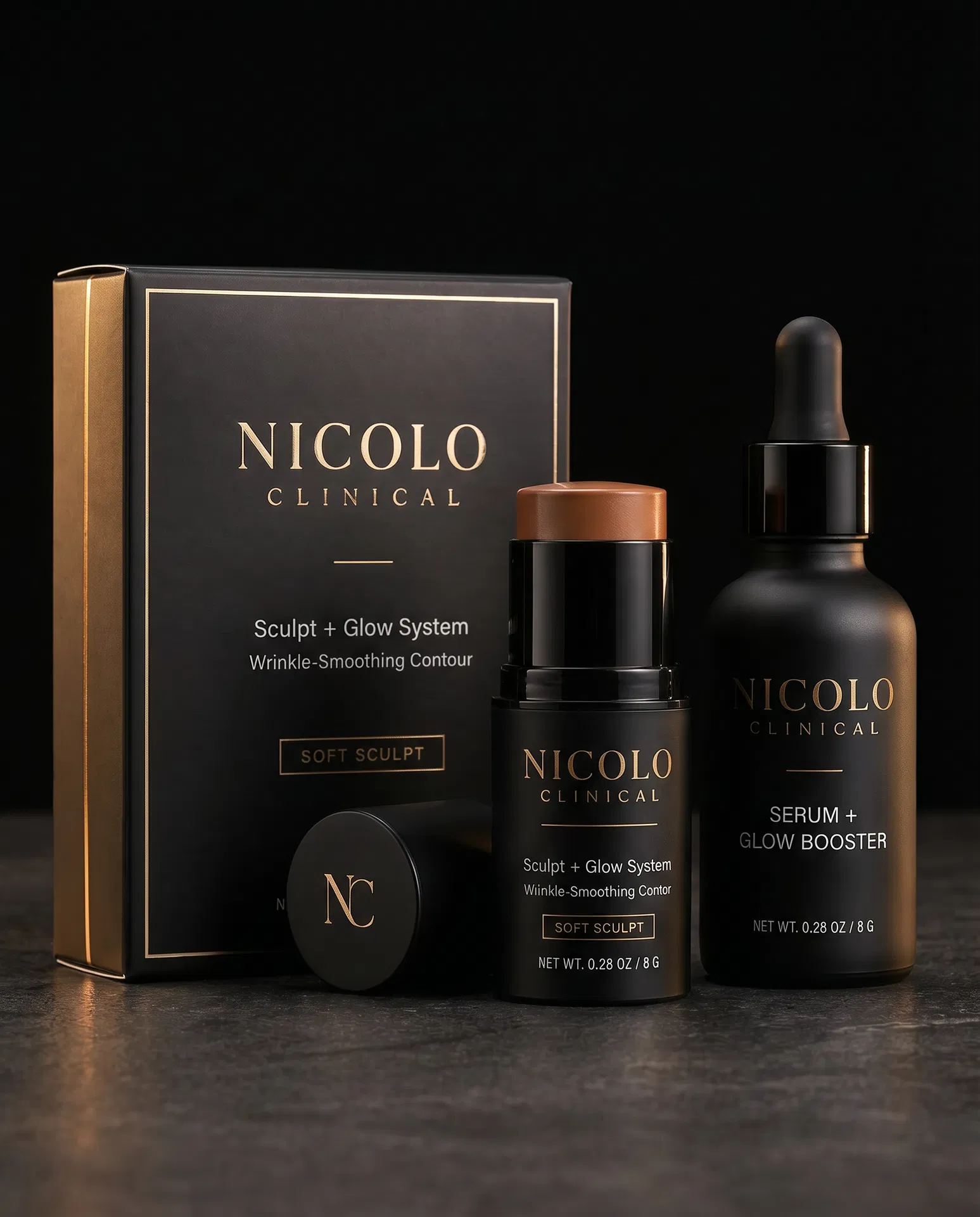 anti-aging contour stick for mature skin with glow serum