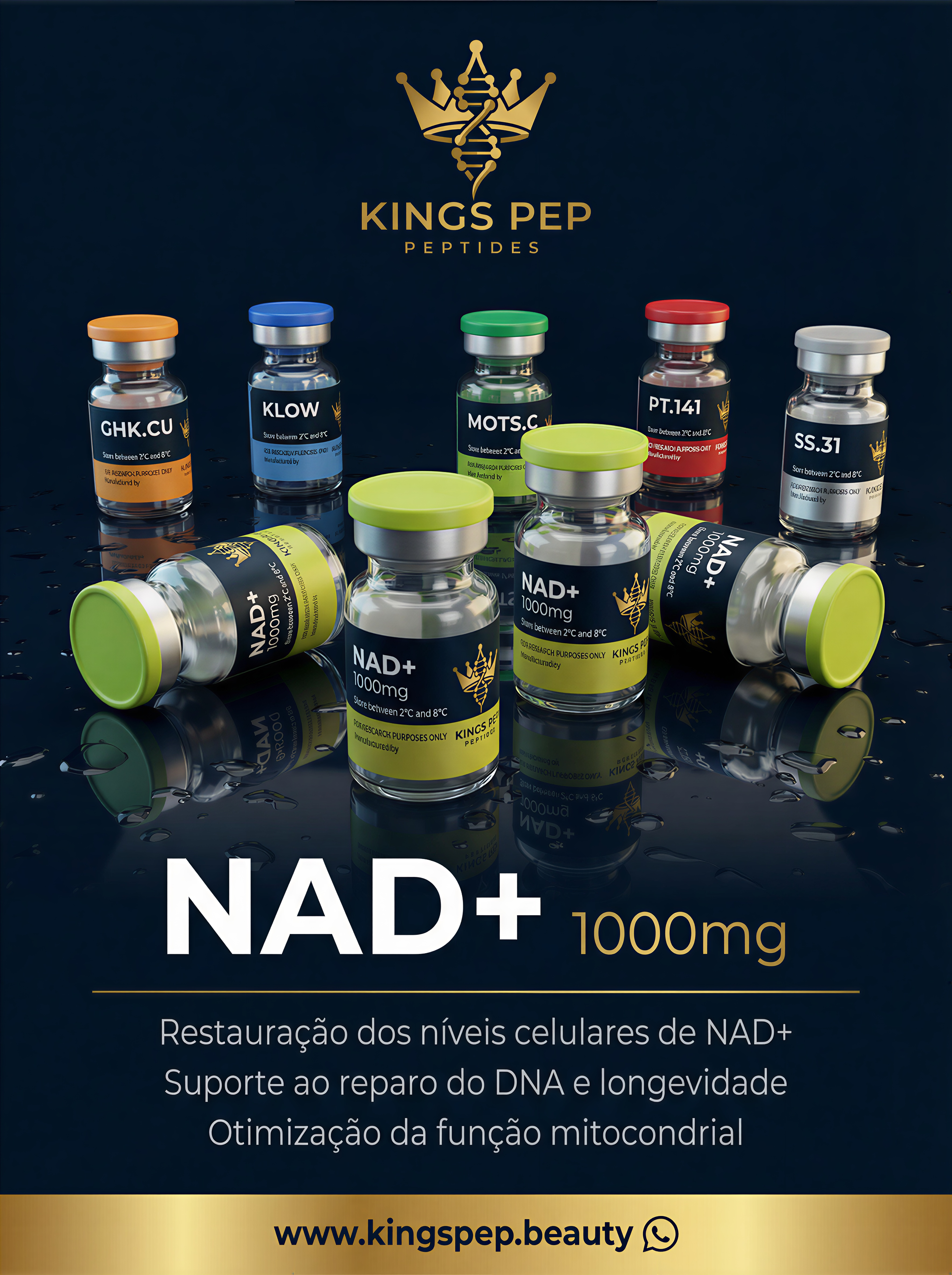 NAD+ 1000mg 1000mg/frasco - peptídeo premium Kings Pep Peptides