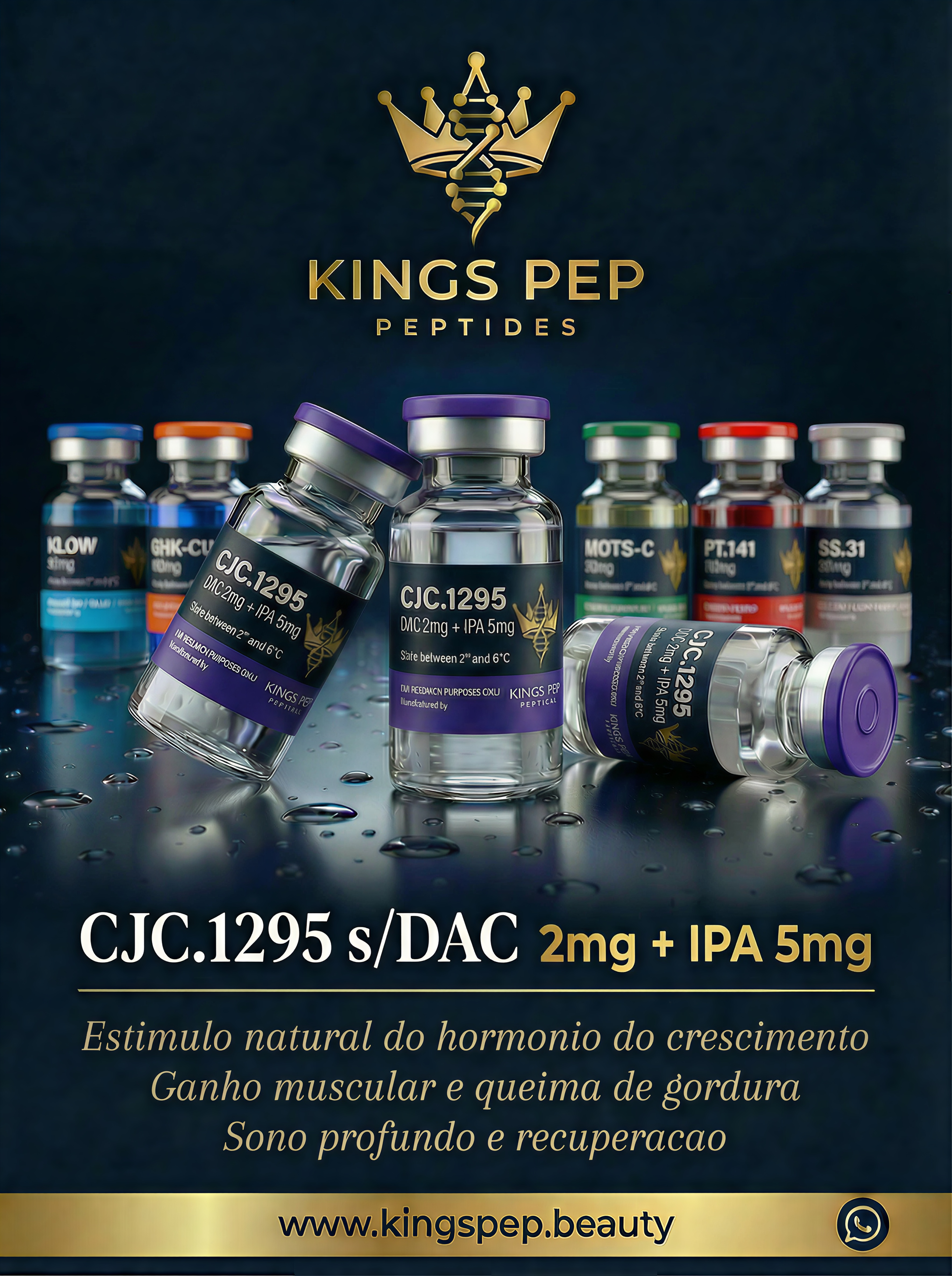 CJC 1295 s/ DAC 2mg + IPA 5mg - peptídeo premium Kings Pep Peptides