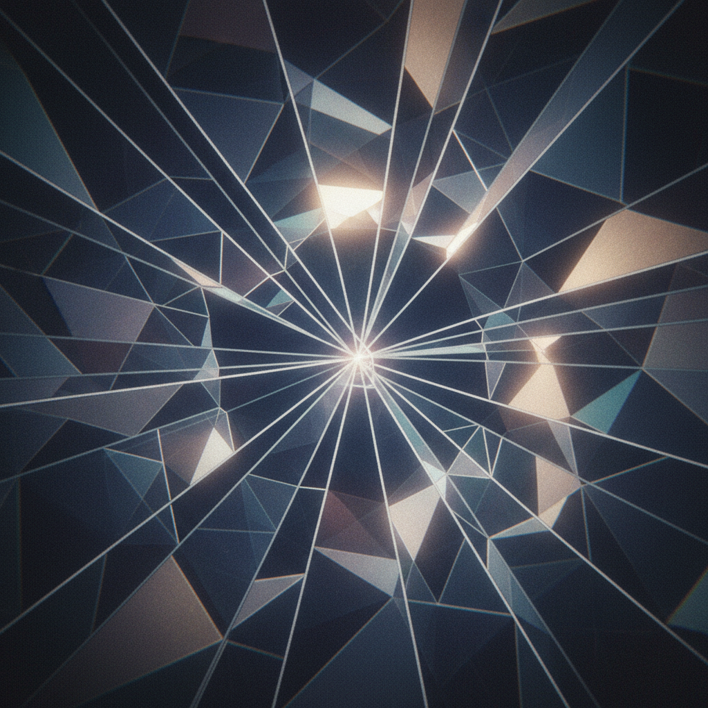 Fotografia generativa com padrões abstratos, tons frios e linhas geométricas
