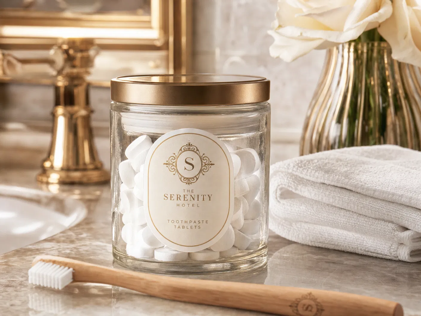 Branded toothpaste tablet amenities for luxury hotels