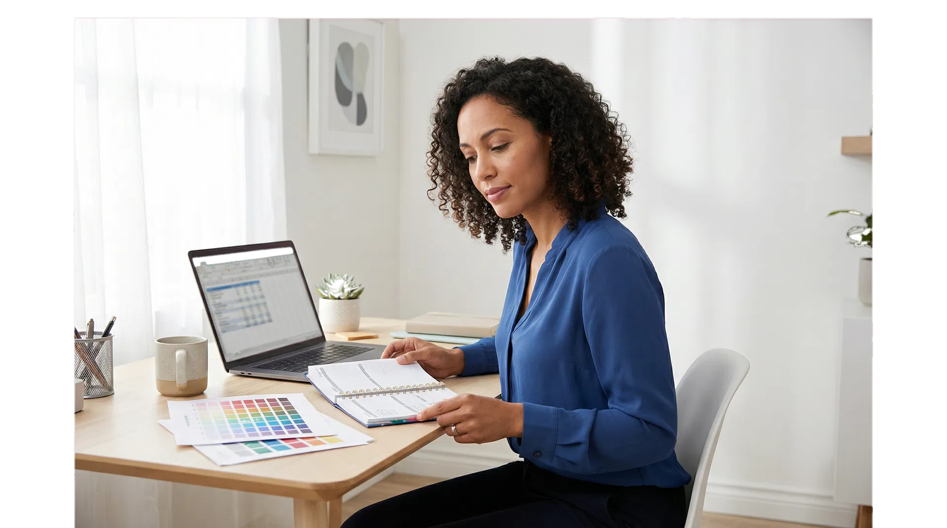 Pessoa organizando planejamento financeiro em ambiente claro