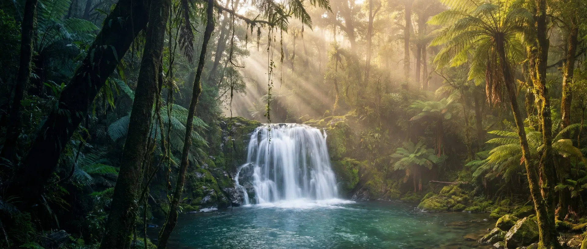 Lush forest waterfall