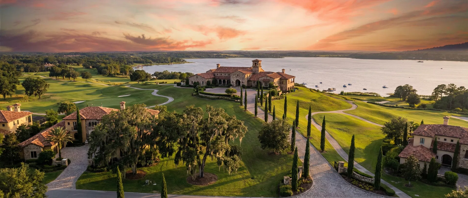 Bella Collina aerial view at sunset