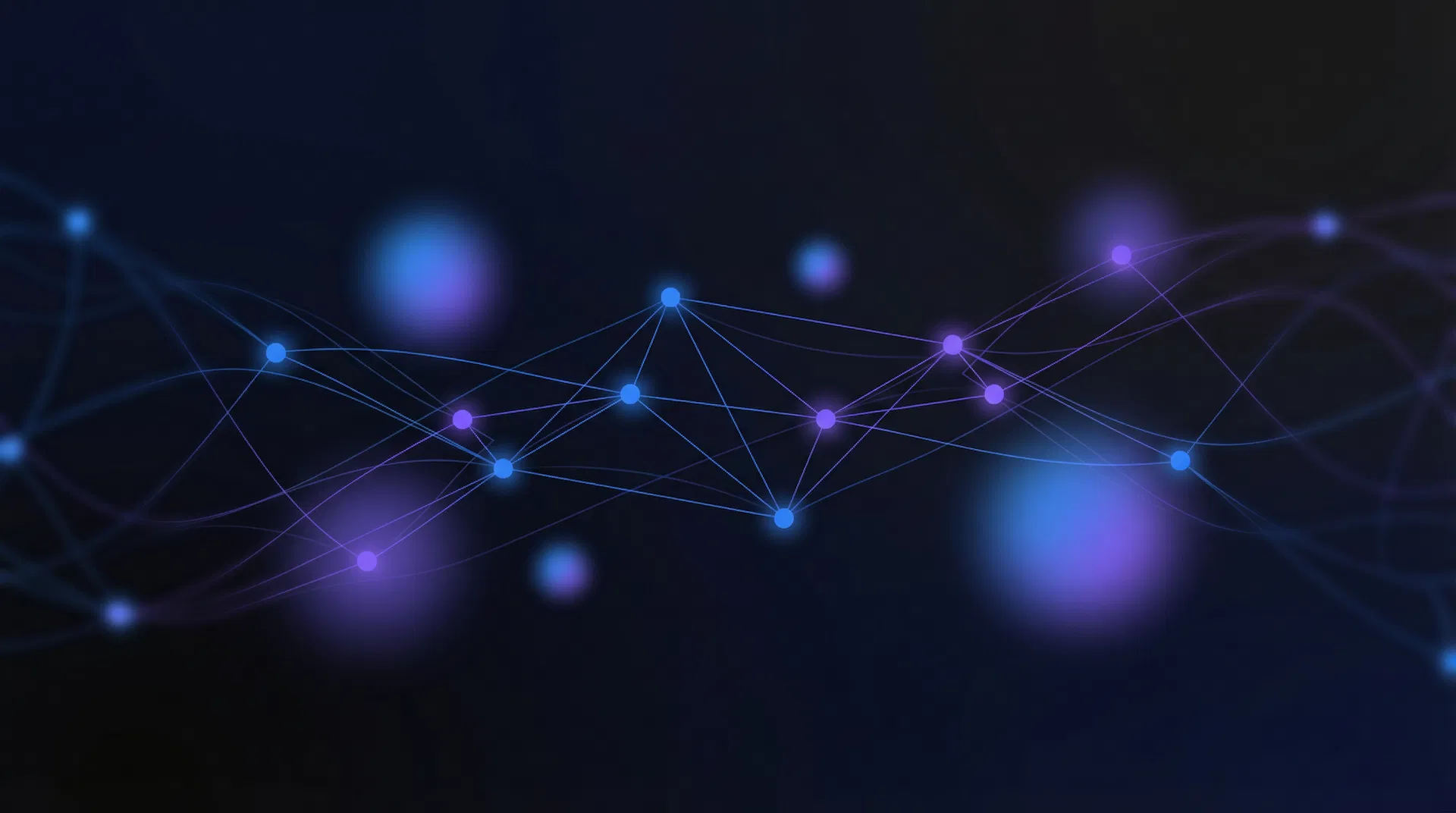 Abstract AI network visualization with glowing nodes on dark background