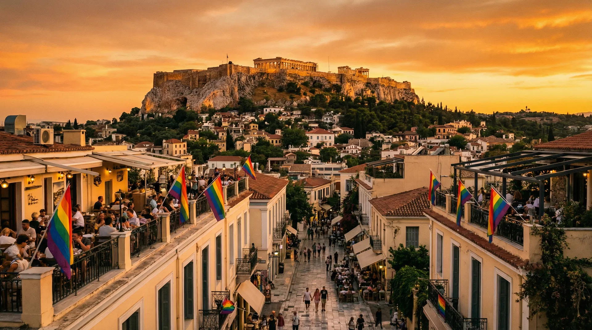 Athens at golden hour with Acropolis