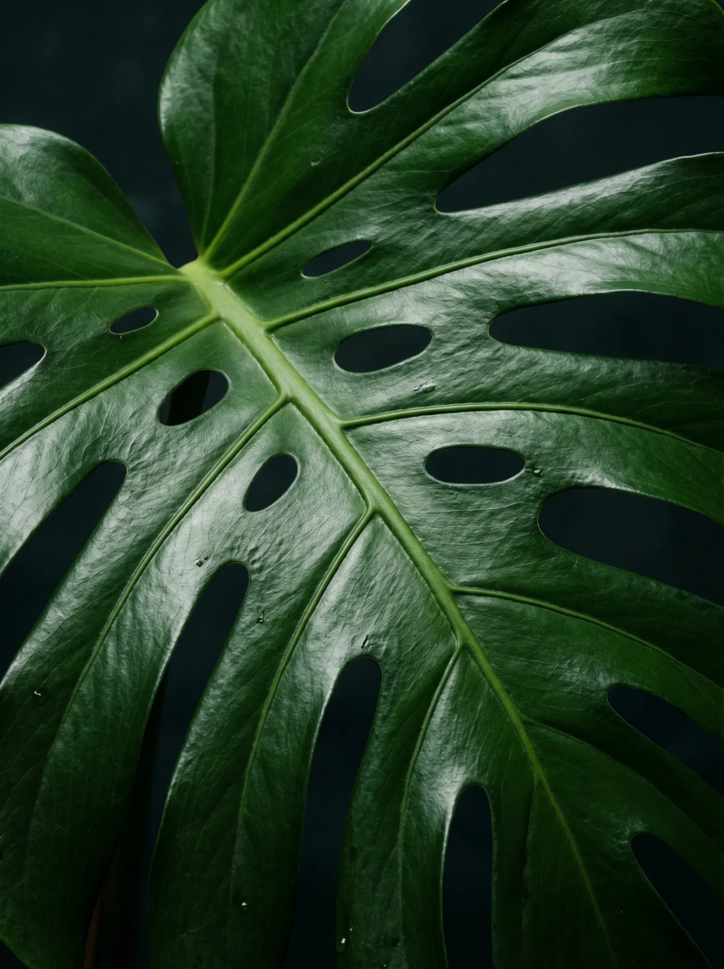Monstera fenestrated leaf close-up