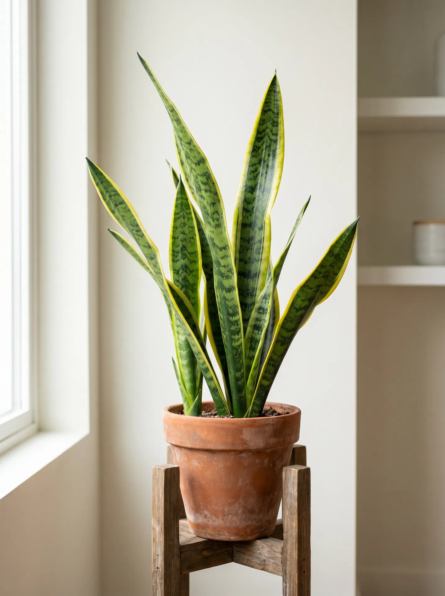 Snake Plant on wooden stand