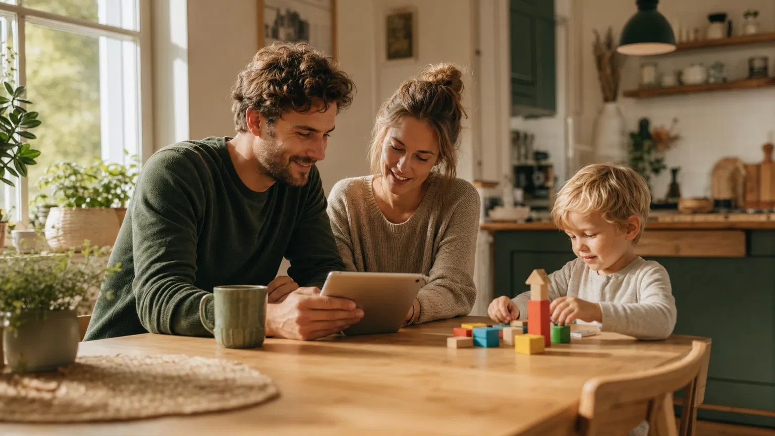 Familie plant gemeinsam die Zukunft ihrer Kinder