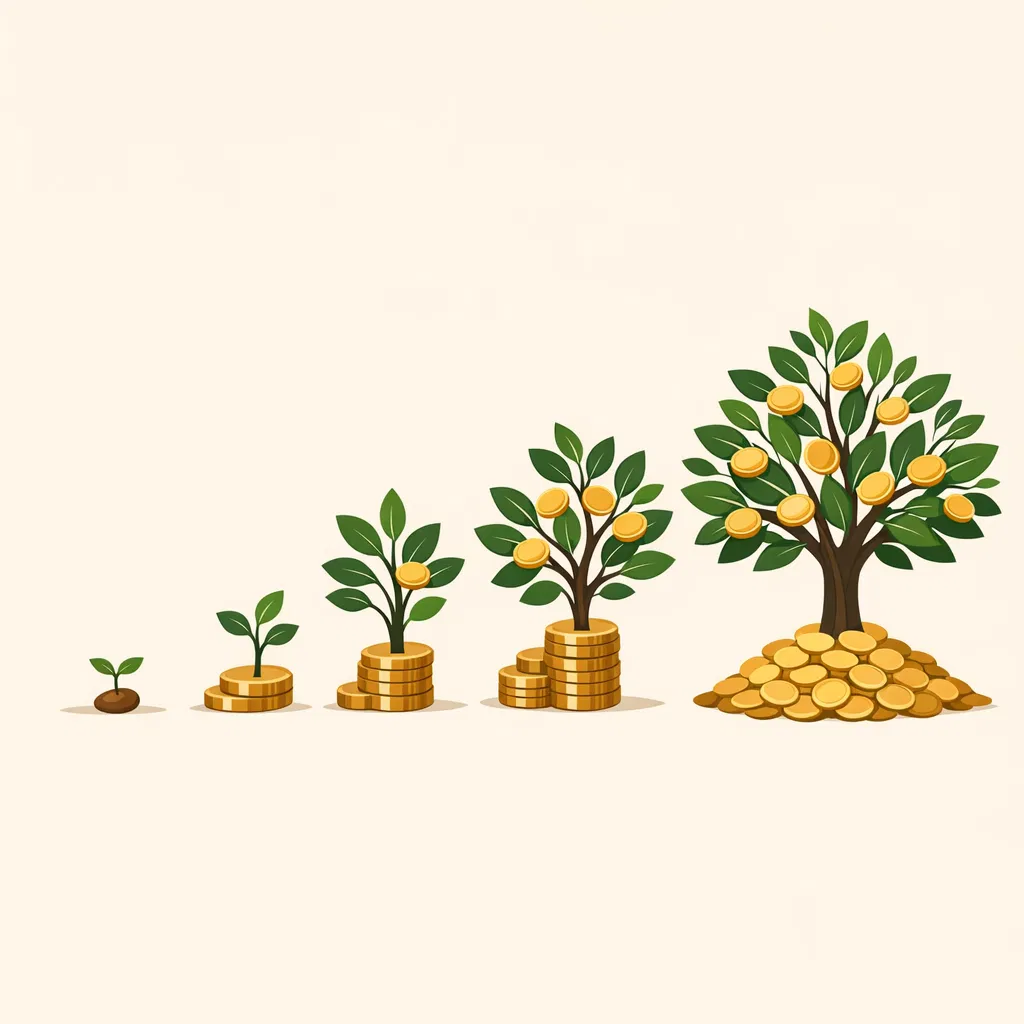 Wachsender Geldbaum symbolisiert den Zinseszinseffekt