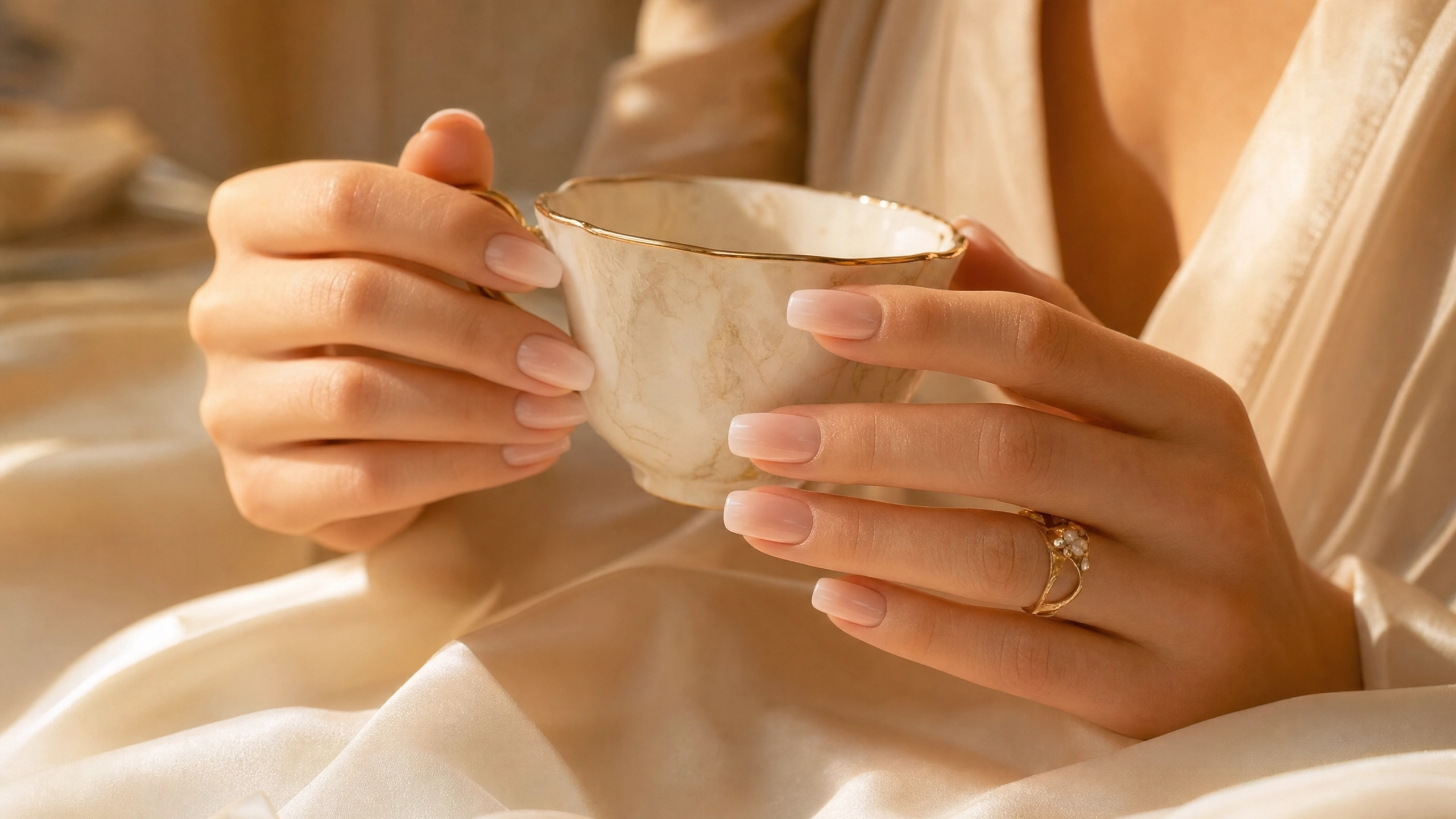 Mains élégantes avec manucure nude