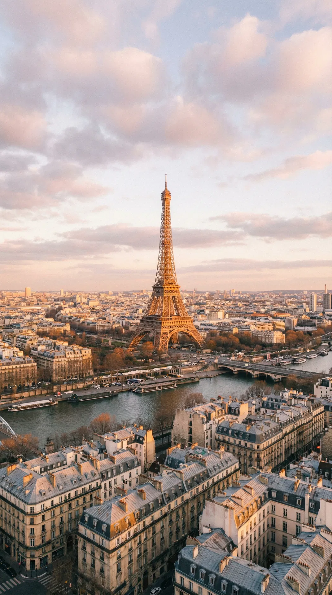 Paris aerial view at golden hour