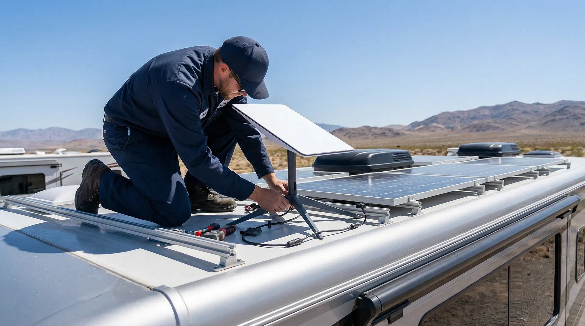 Starlink and solar panel installation on RV