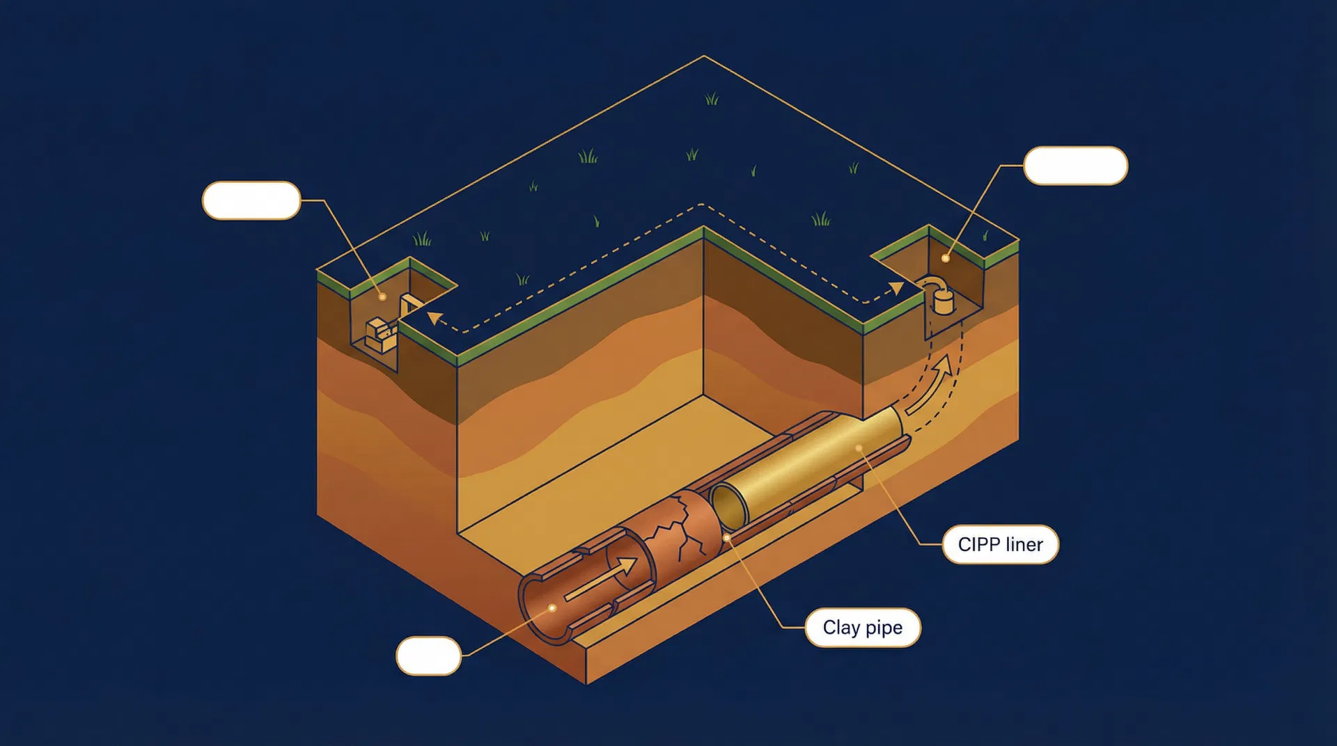 CIPP trenchless sewer lining cross-section diagram