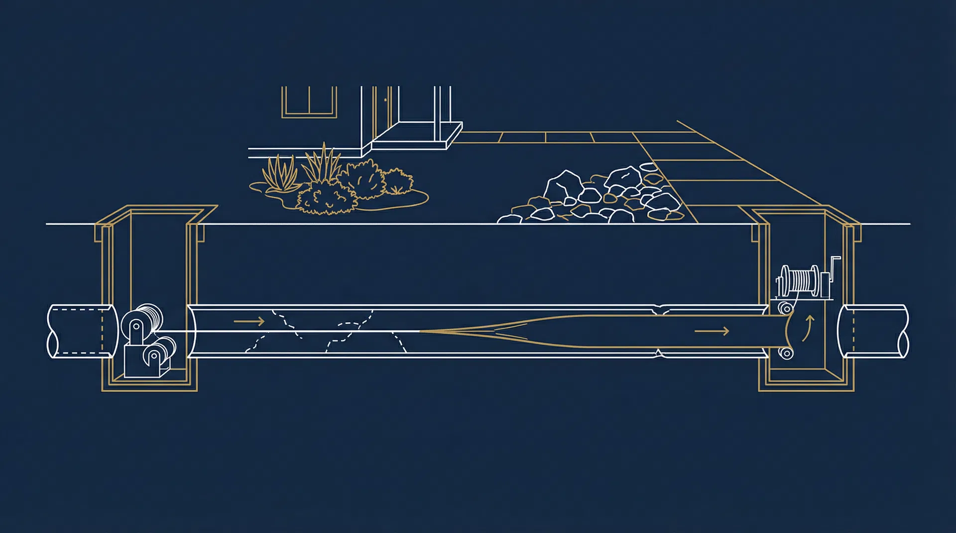 Trenchless CIPP pipe lining cross-section diagram