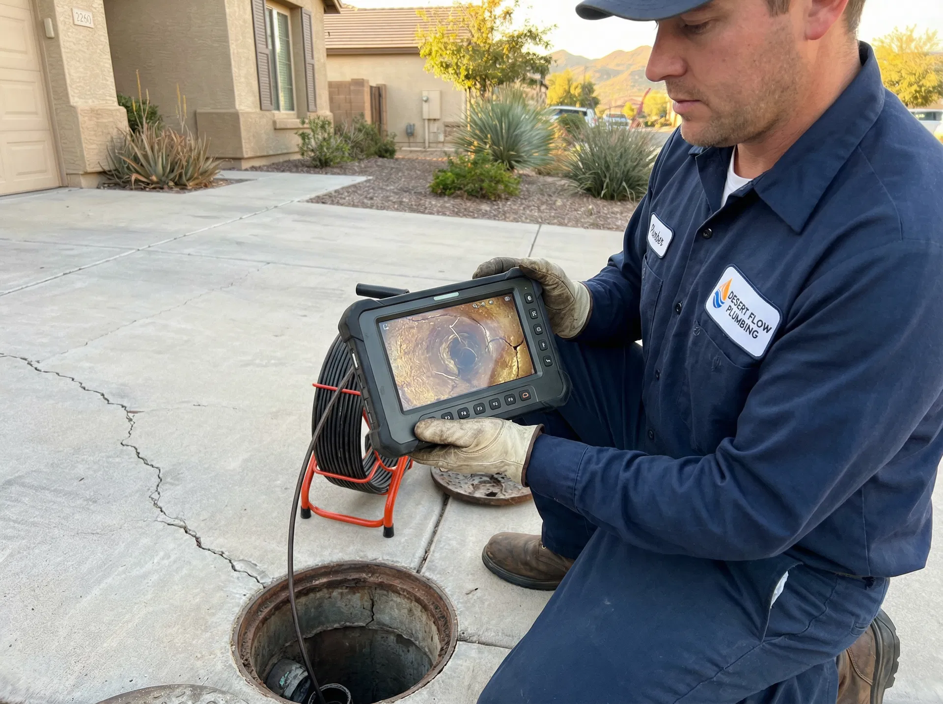 Plumber performing sewer camera inspection in North Las Vegas
