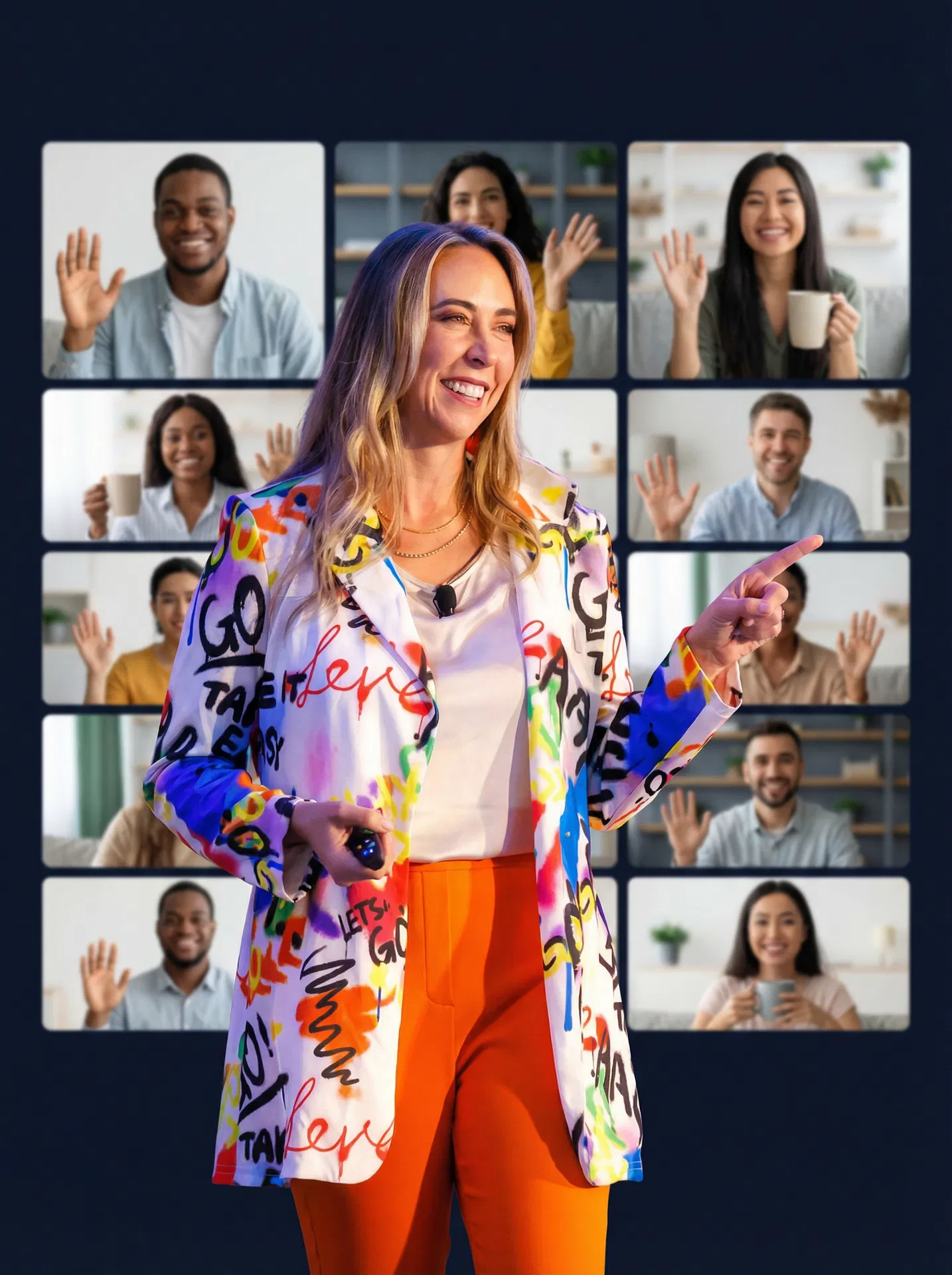 Robyn hosting a live Club Jam session with community members on Zoom