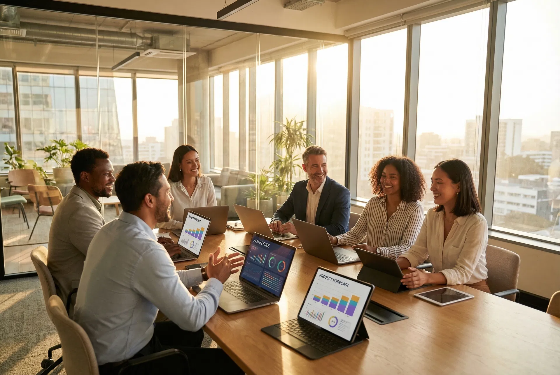 Small team collaborating with AI tools