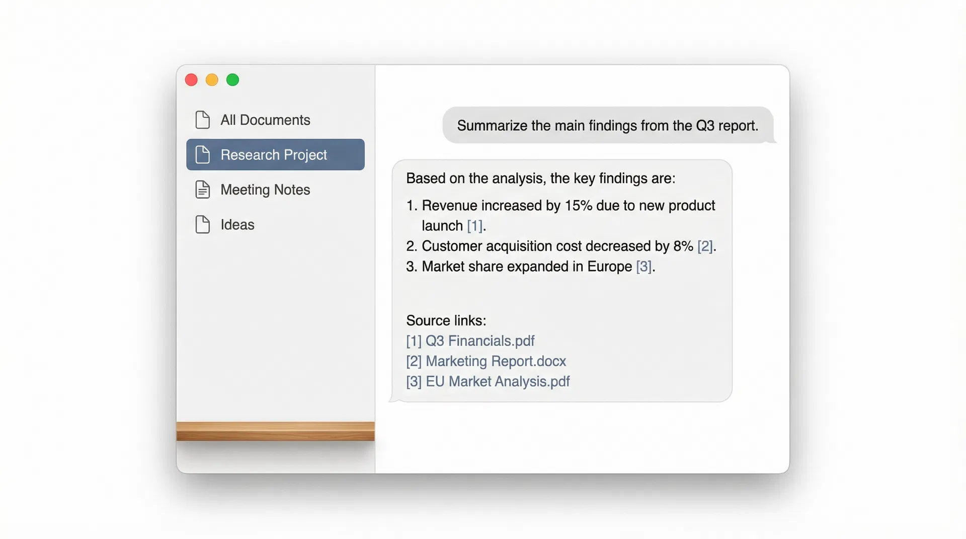 Shelf app showing a document library and AI chat interface