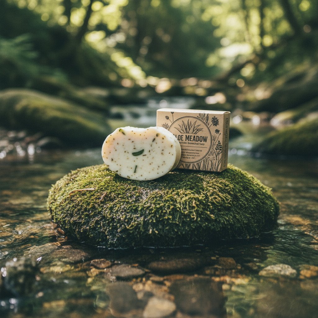 Lifestyle Product Photography - Aloe Meadow soap, on a stone s