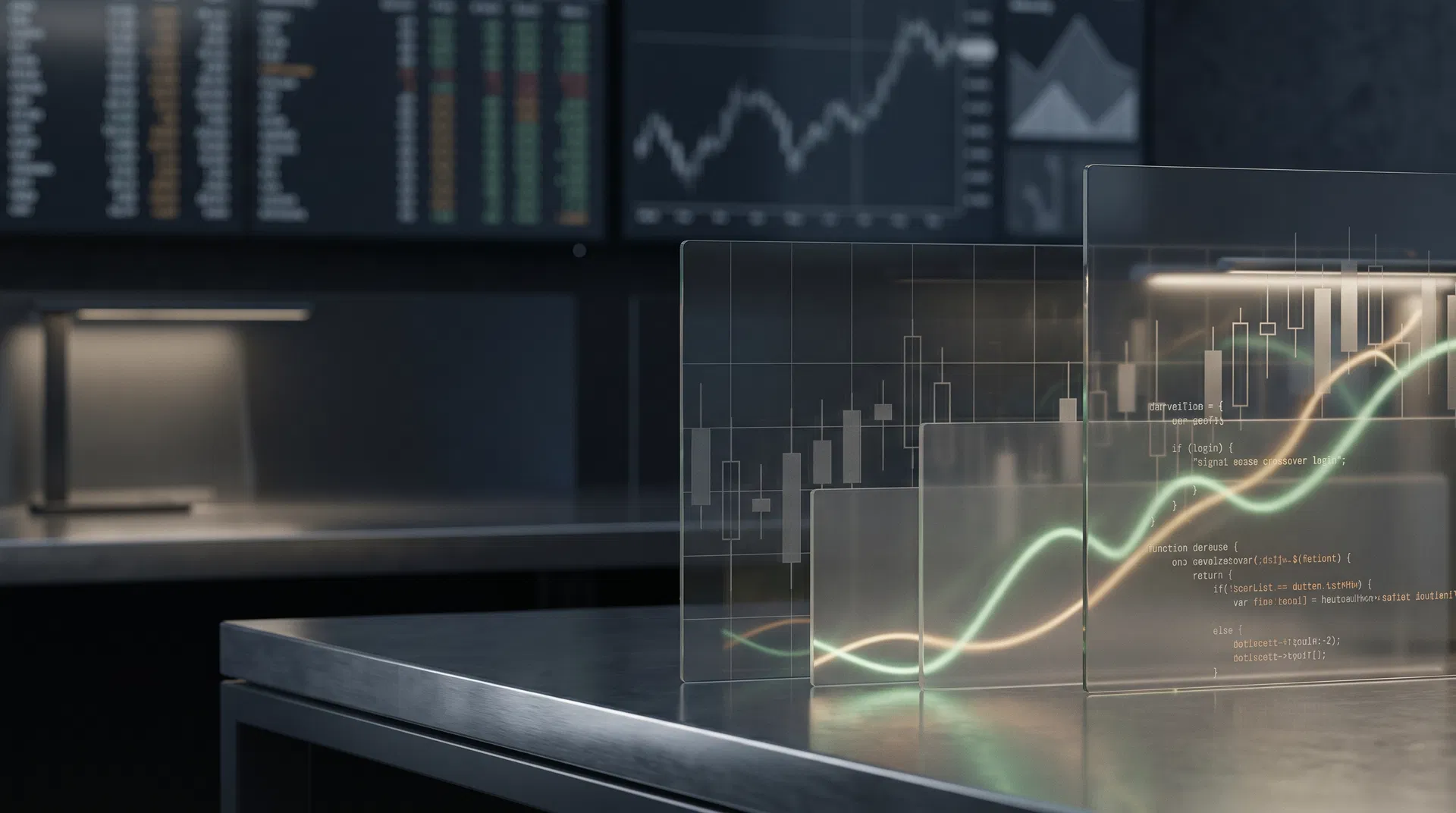 Mesa operacional técnica com painéis e documentação organizada