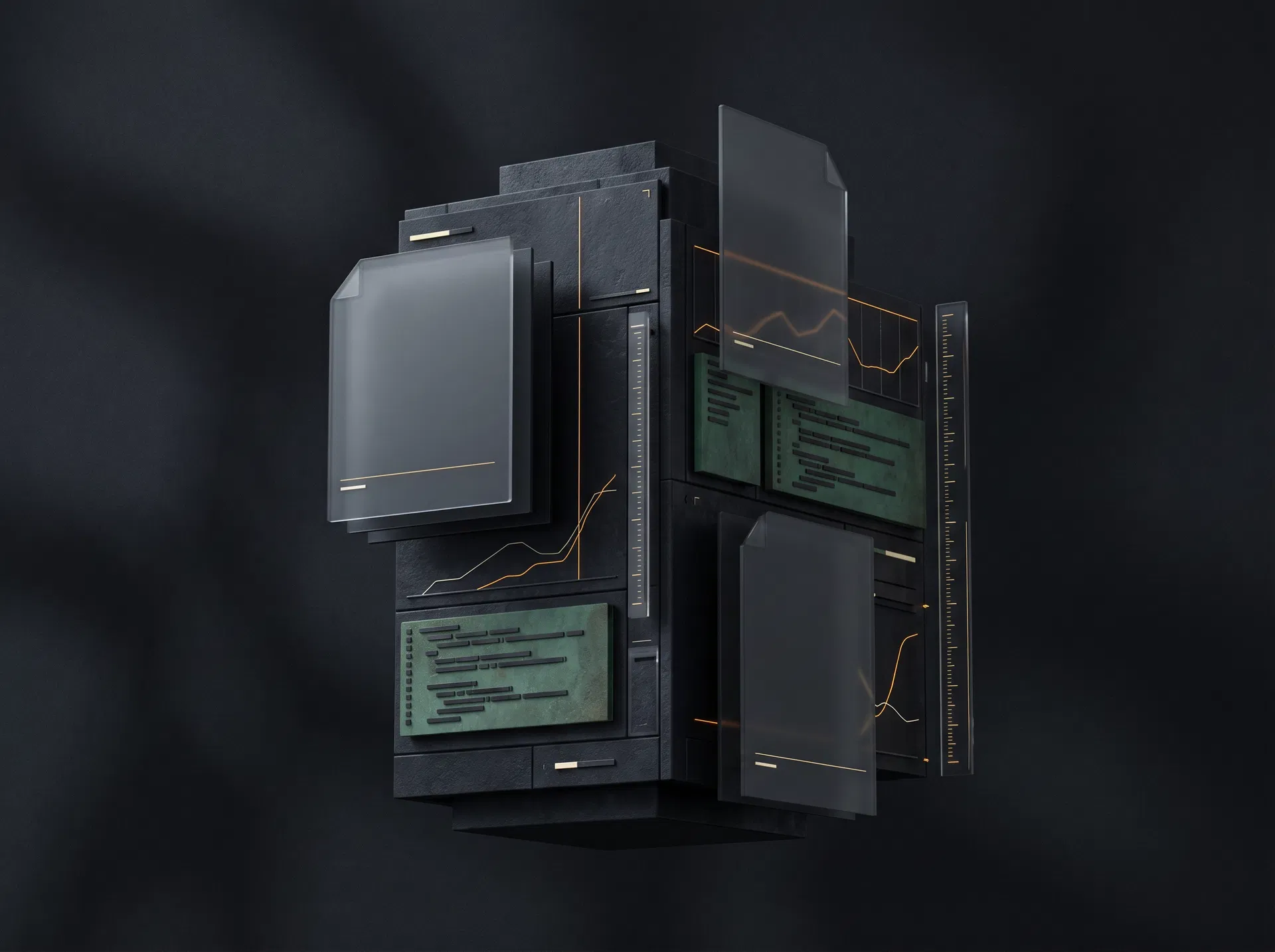 Atlas visual com painéis técnicos e módulos de conhecimento